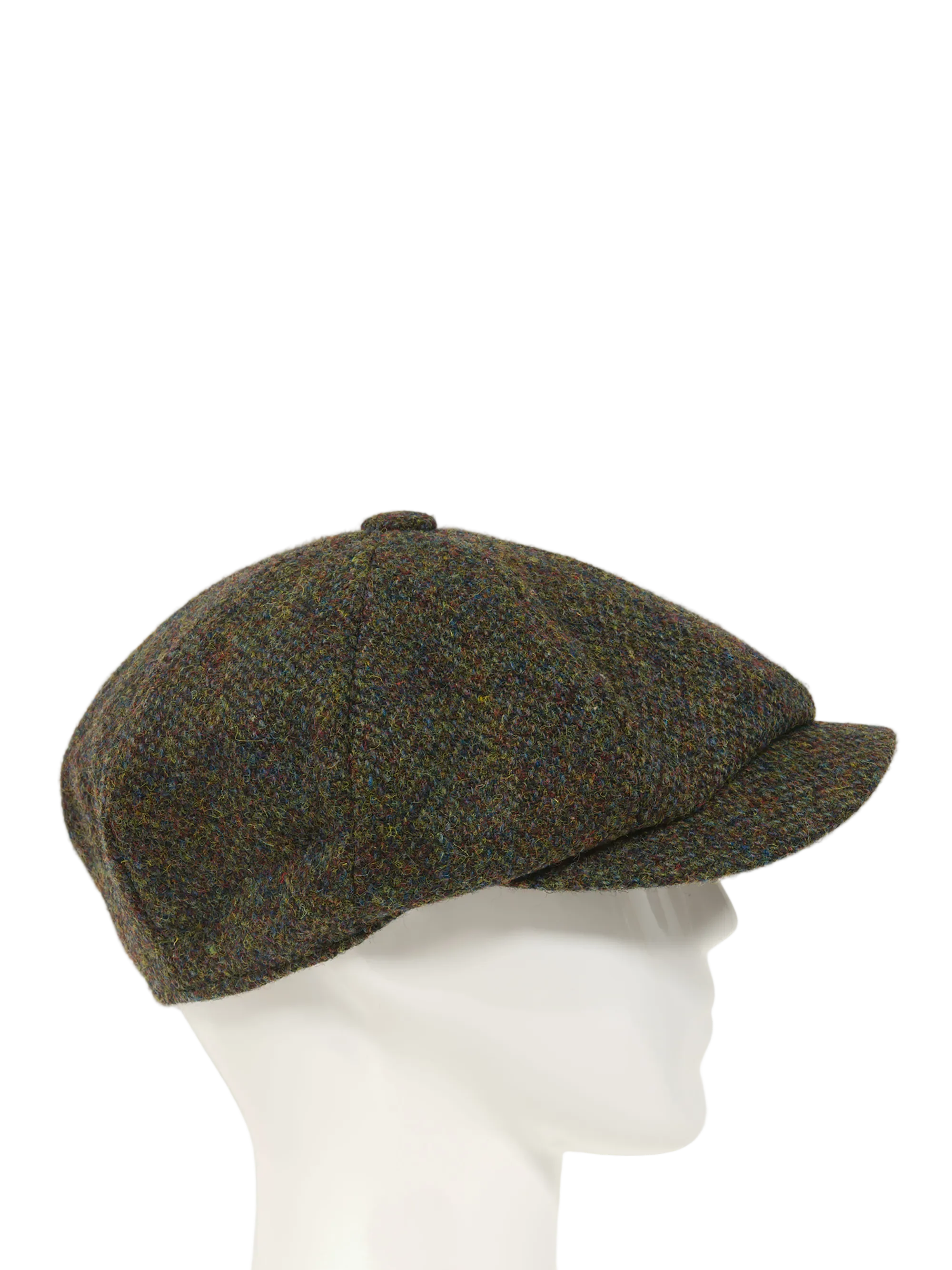 Harris Tweed 8 Piece Flat Cap - Green Mix Herringbone (FW2016)