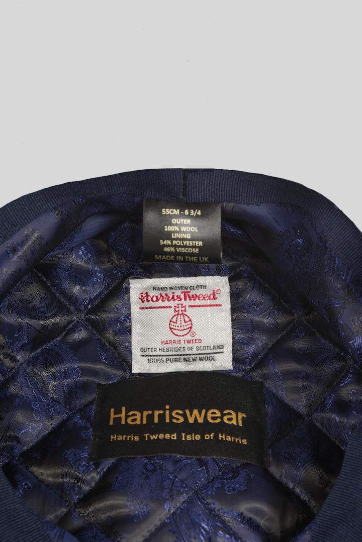 Harris Tweed 8 Piece Flat Cap - Navy Herringbone (HW) - Image 4