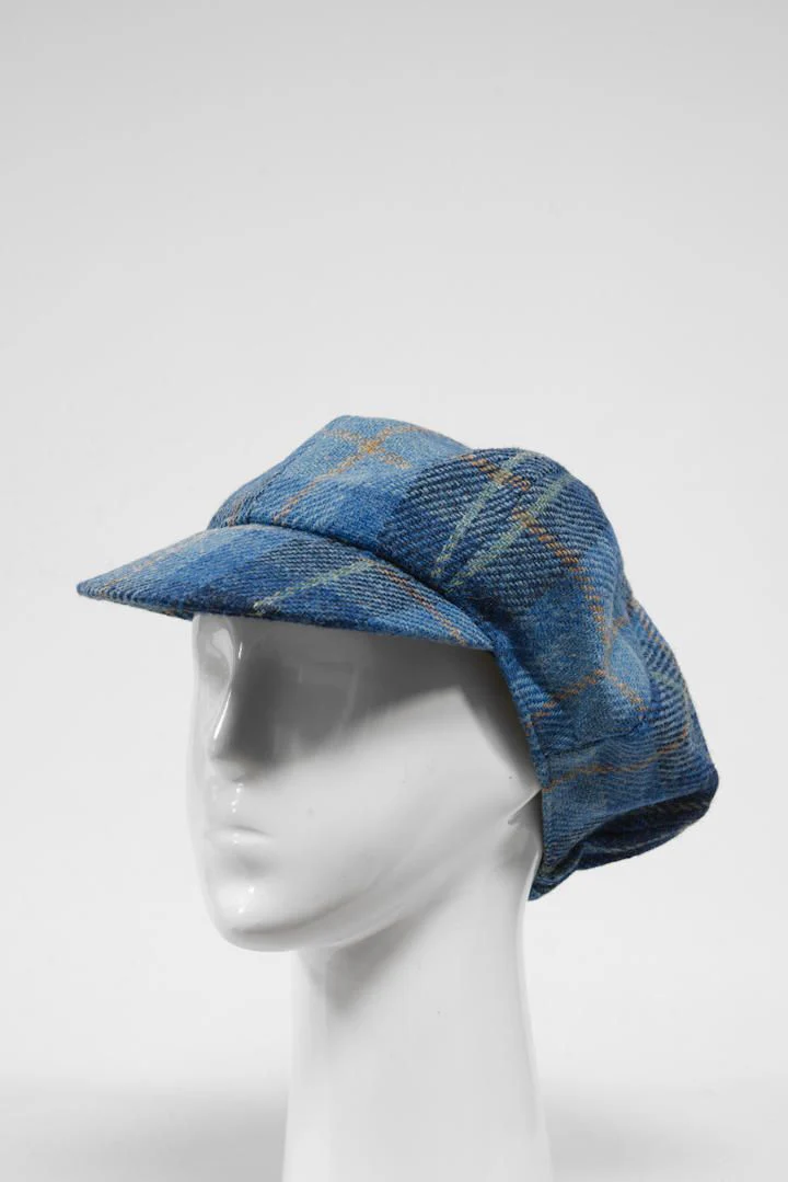 Harris Tweed Baker Boy Hat - Blue Pastel Check (GC) - Image 3