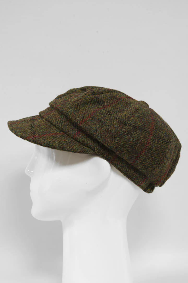 Harris Tweed Baker Boy Hat - Green Check HH - Image 5