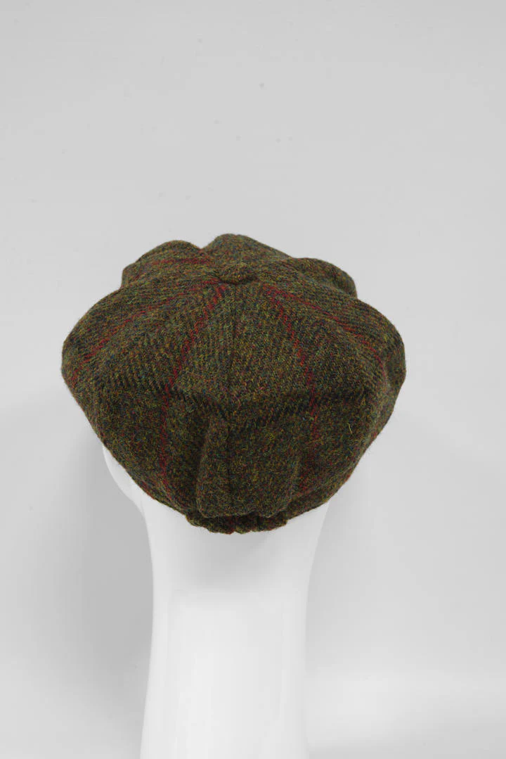 Harris Tweed Baker Boy Hat - Green Check HH - Image 6