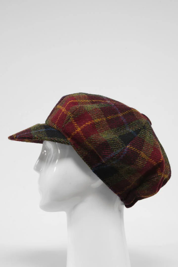 Harris Tweed Baker Boy Hat - Green/Rust Check (GC) - Image 4