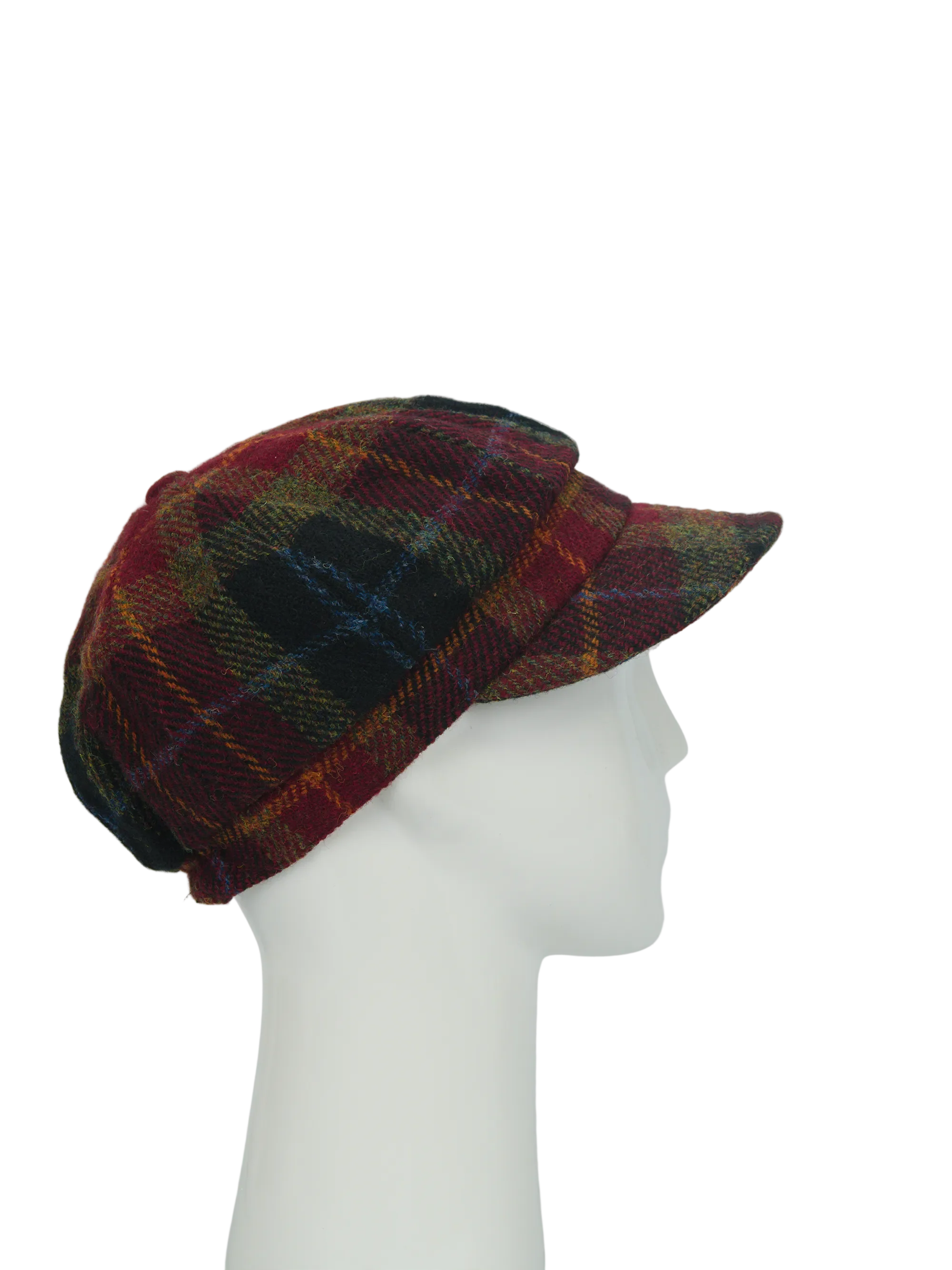 Harris Tweed Baker Boy Hat Green/Rust Check (HH)