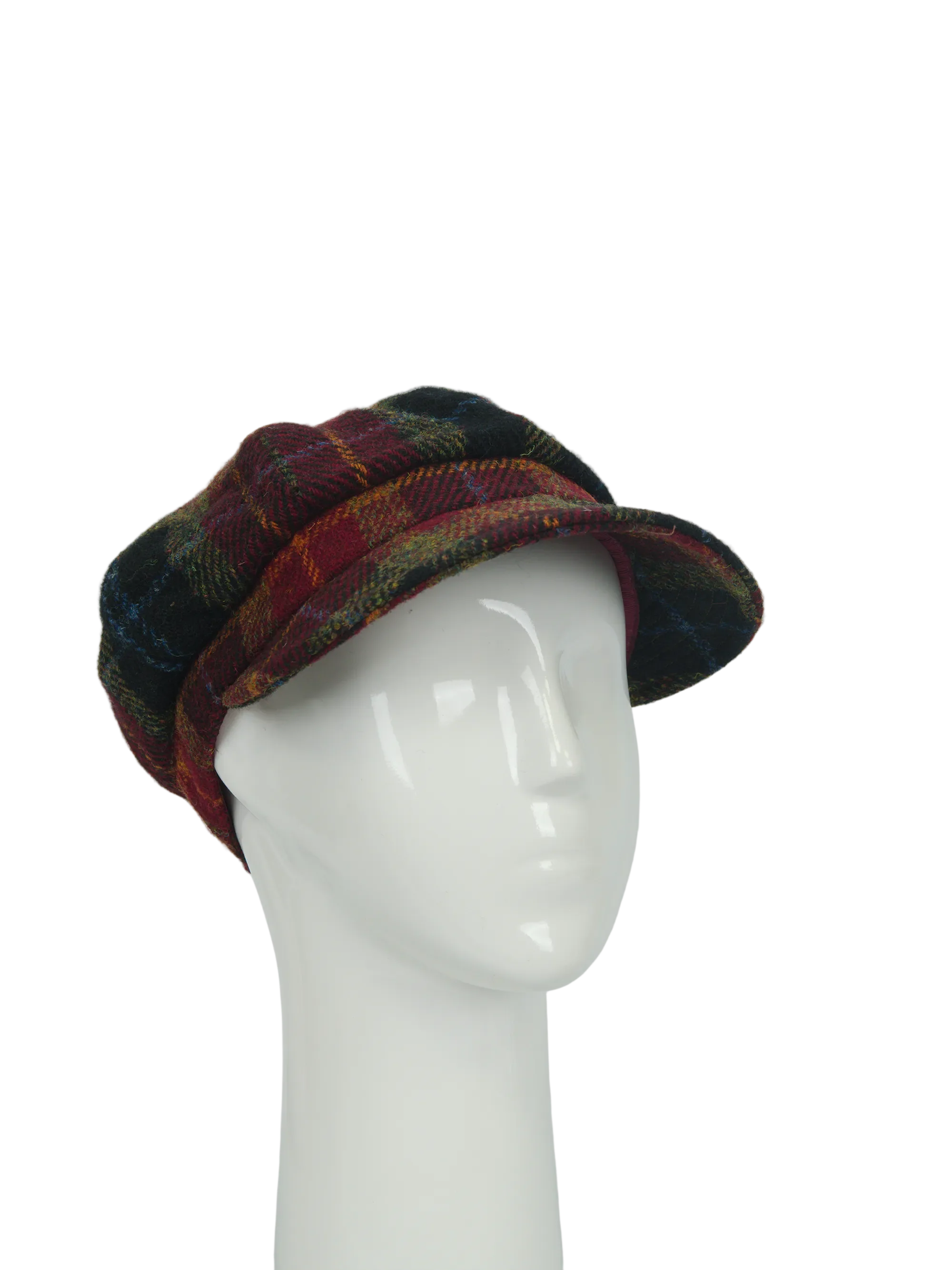 Harris Tweed Baker Boy Hat Green/Rust Check (HH) - Image 2