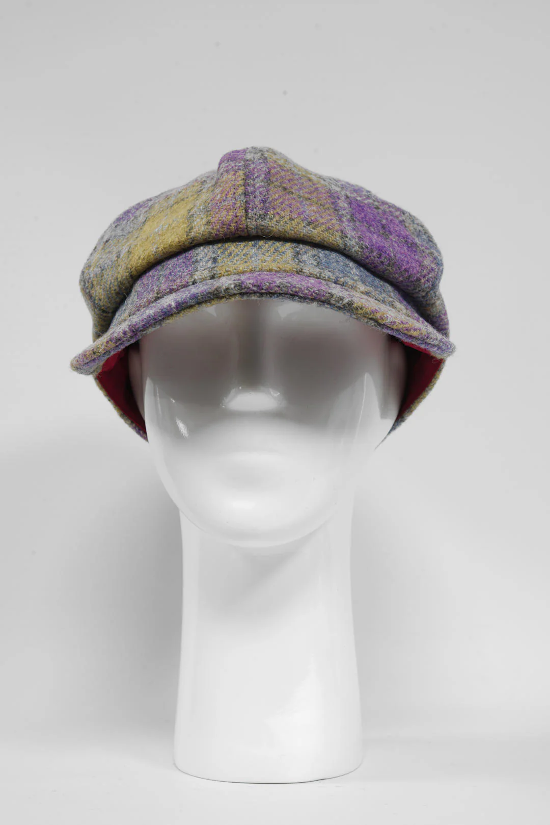 Harris Tweed Baker Boy Hat - Muted Lilac/Green Check (GA) - Image 3