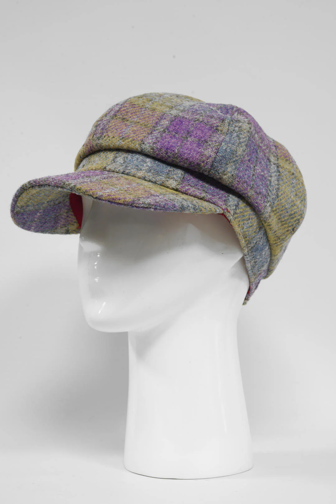 Harris Tweed Baker Boy Hat - Muted Lilac/Green Check (GA) - Image 4