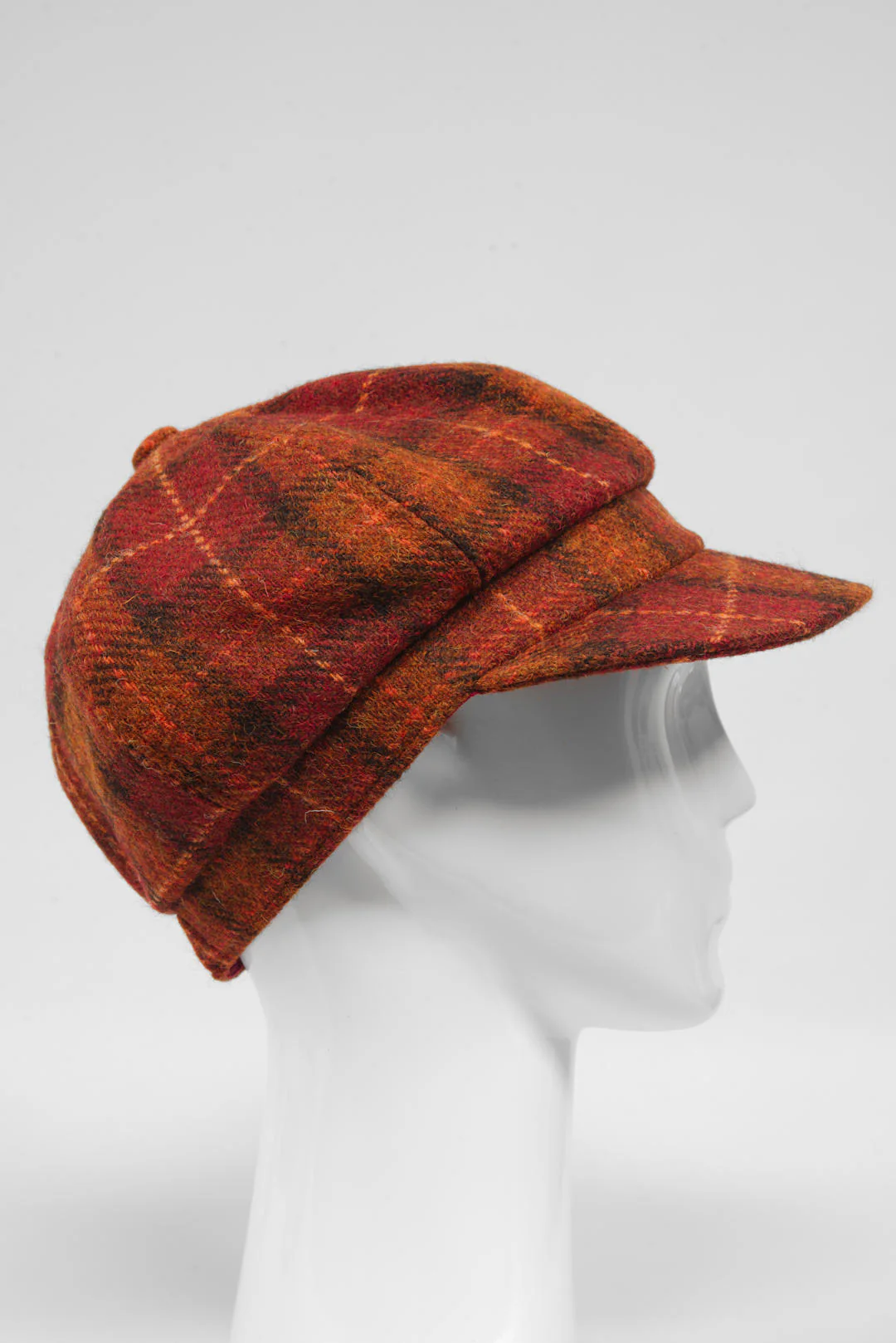Harris Tweed Baker Boy Hat - Orange/Brown Check (GA)
