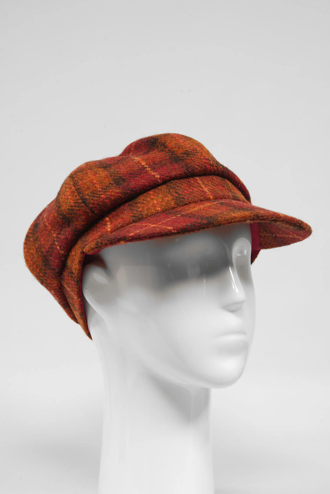 Harris Tweed Baker Boy Hat - Orange/Brown Check (GA) - Image 2