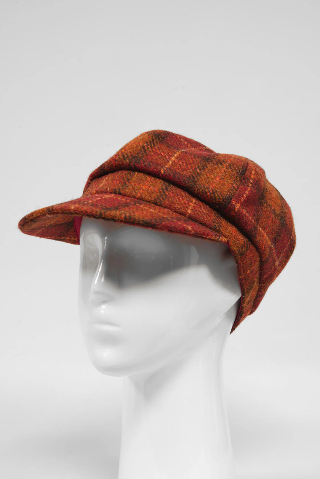 Harris Tweed Baker Boy Hat - Orange/Brown Check (GA) - Image 3