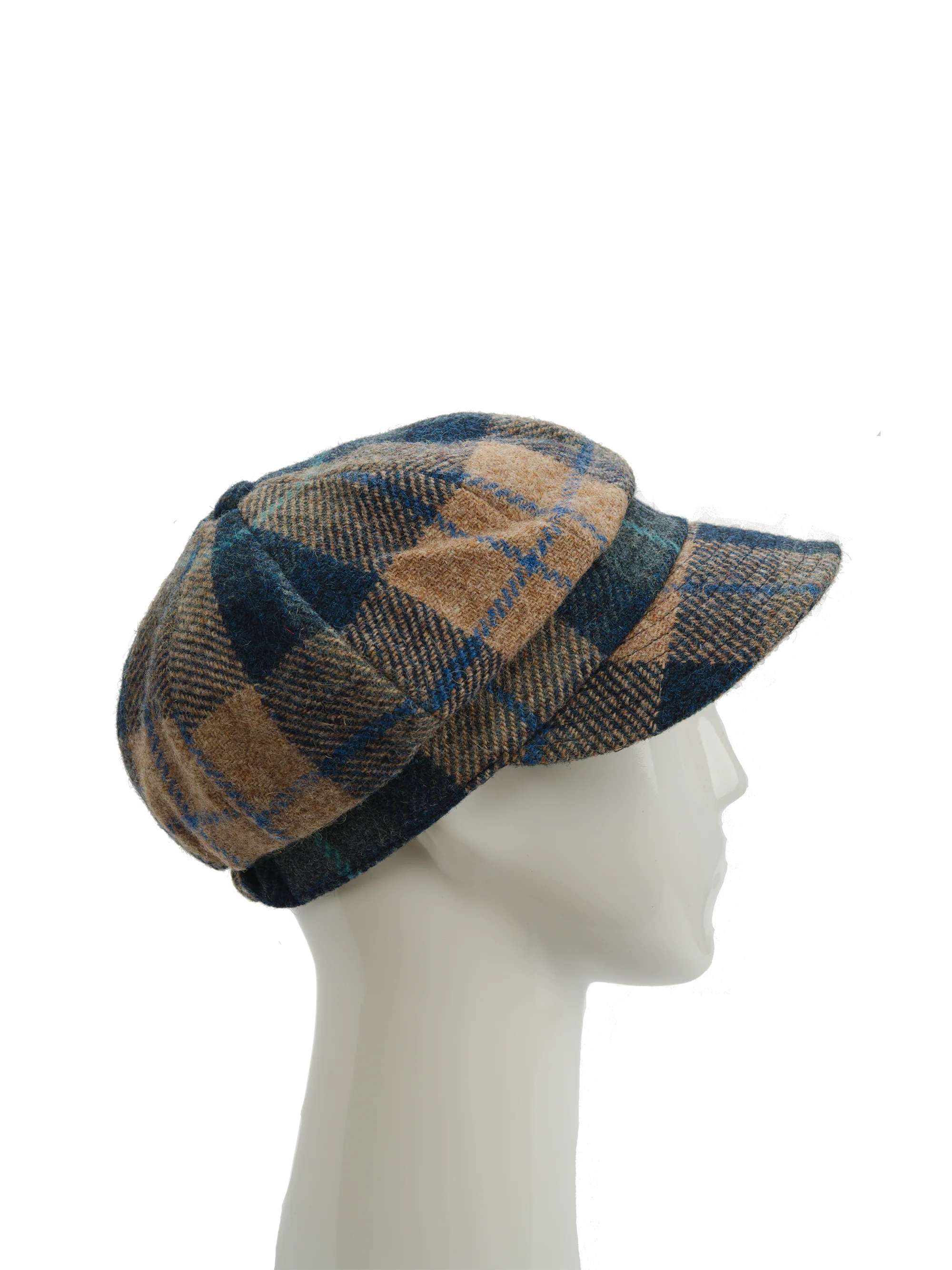 Harris Tweed Baker Boy Hat - Sand/Navy Check (HH)