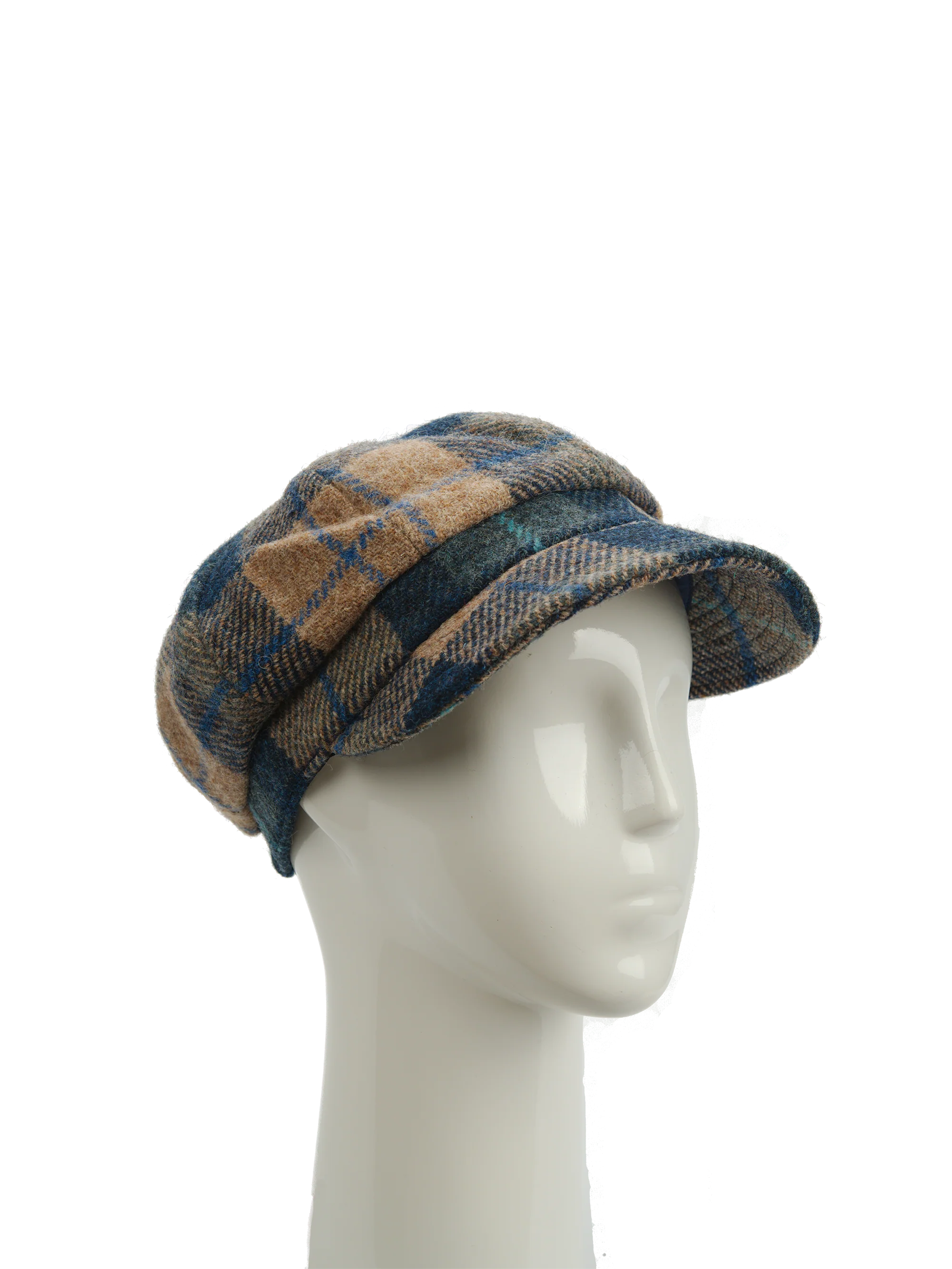 Harris Tweed Baker Boy Hat - Sand/Navy Check (HH) - Image 2