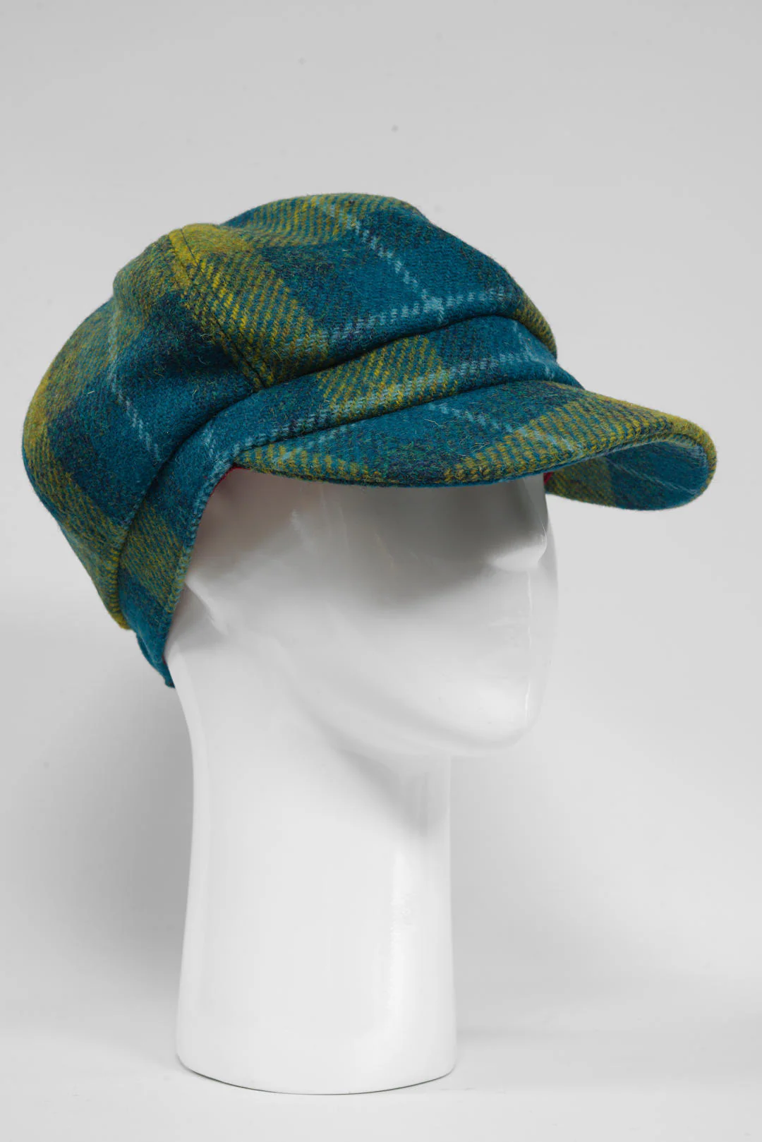 Harris Tweed Baker Boy Hat - Sea Blue/Green Check (GA) - Image 2