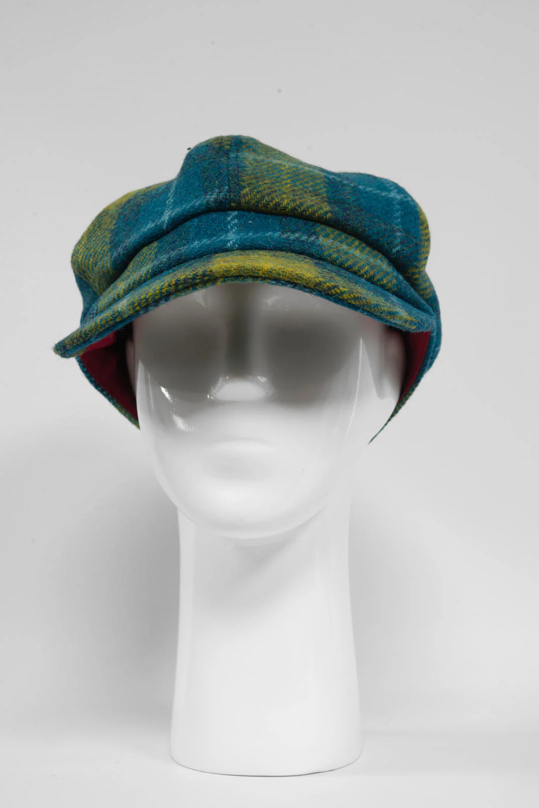Harris Tweed Baker Boy Hat - Sea Blue/Green Check (GA) - Image 3