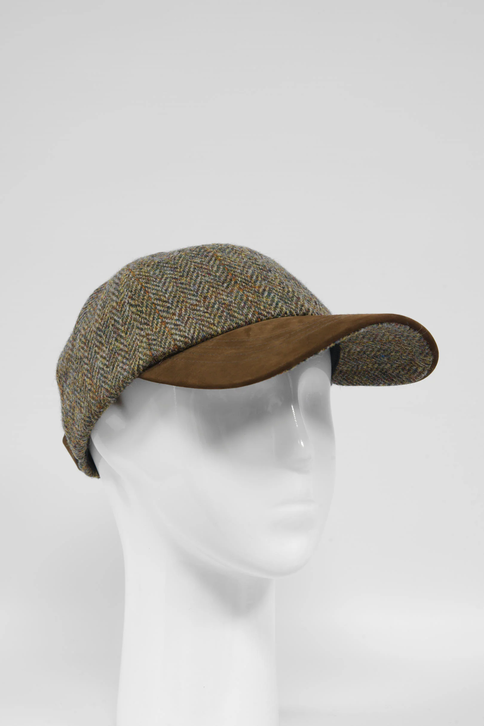 Harris Tweed Baseball Cap - Brown/Green Mix Herringbone (HH) - Image 2