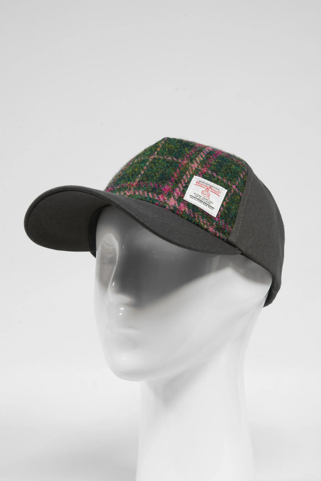 Harris Tweed Baseball Cap - Green/Plum Check (GA) - Image 4