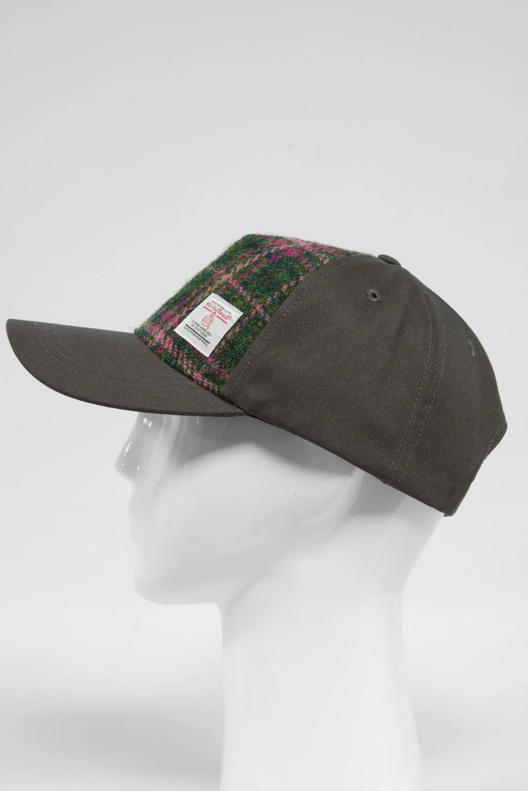 Harris Tweed Baseball Cap - Green/Plum Check (GA) - Image 5