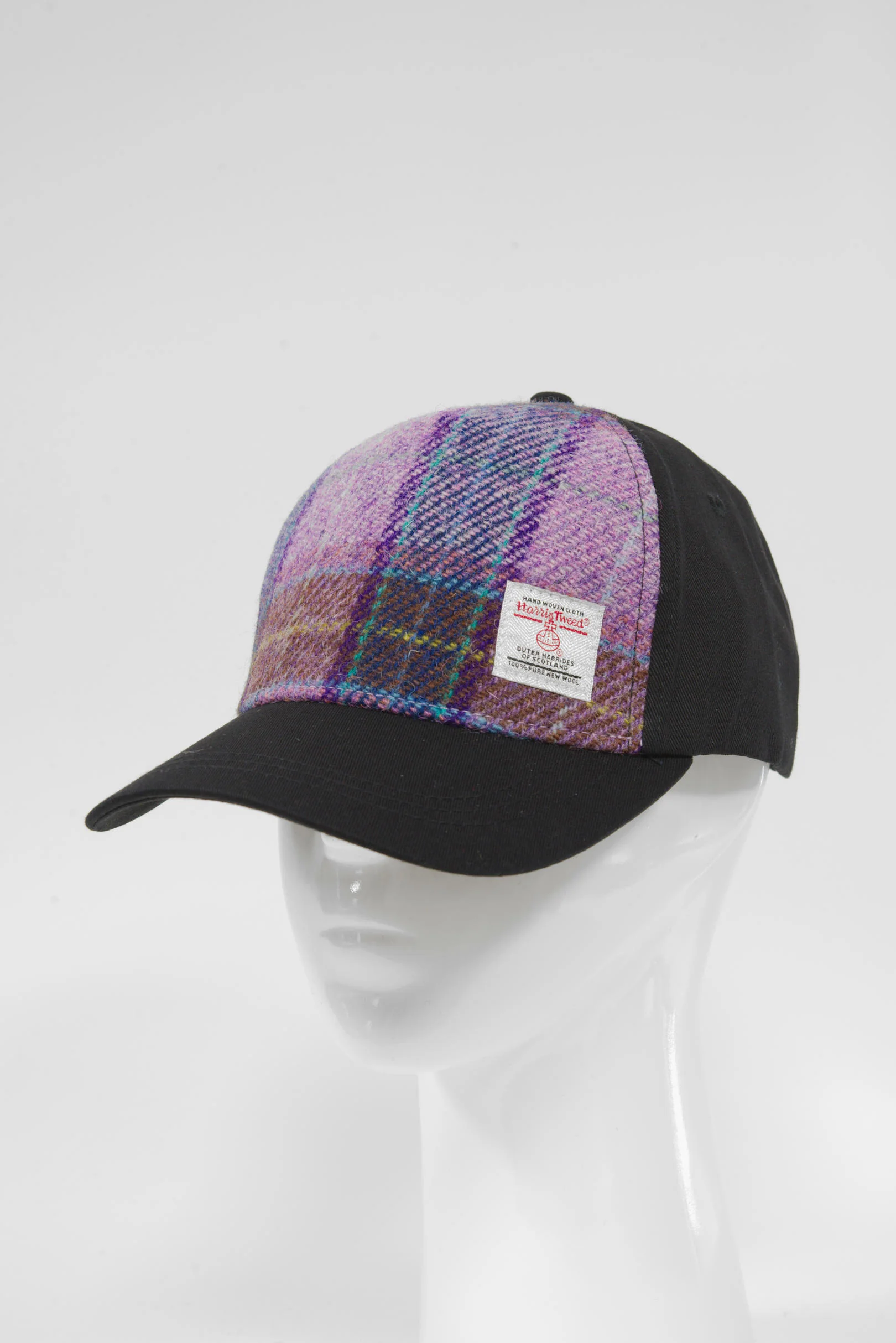 Harris Tweed Baseball Cap - Lilac Purple Check (GA) - Image 4