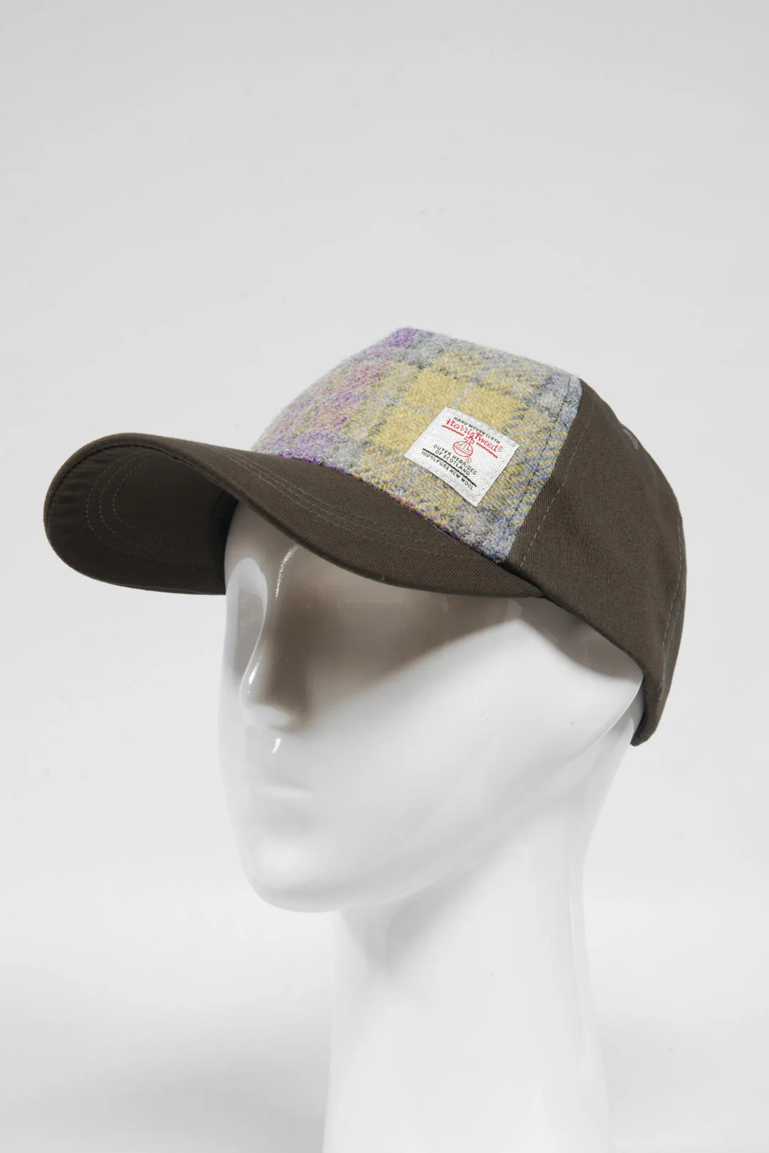 Harris Tweed Baseball Cap - Muted Lilac/Green Check (GA) - Image 4