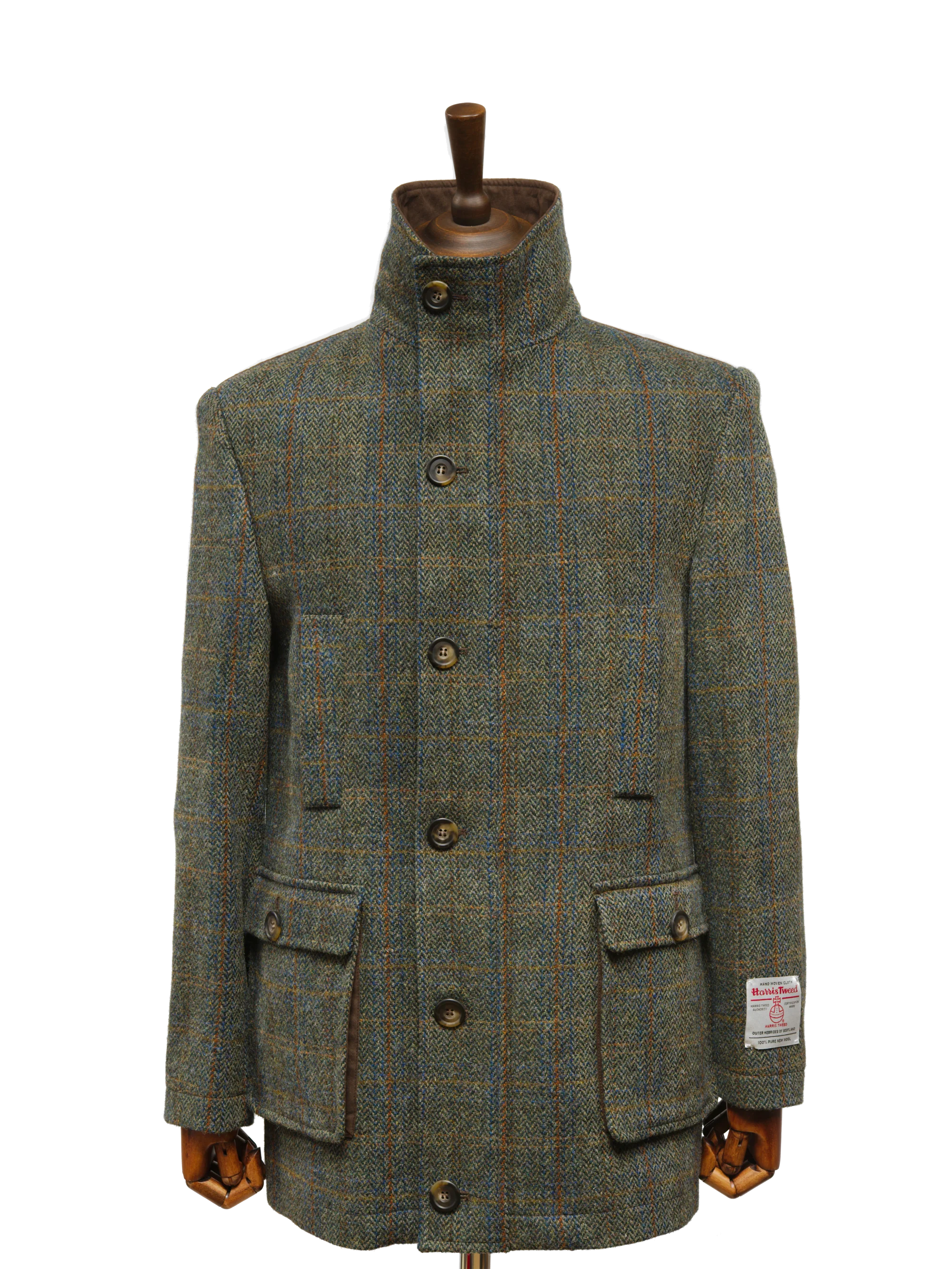 Harris Tweed Boyd Field Coat - Green Herringbone With Overcheck - Image 3