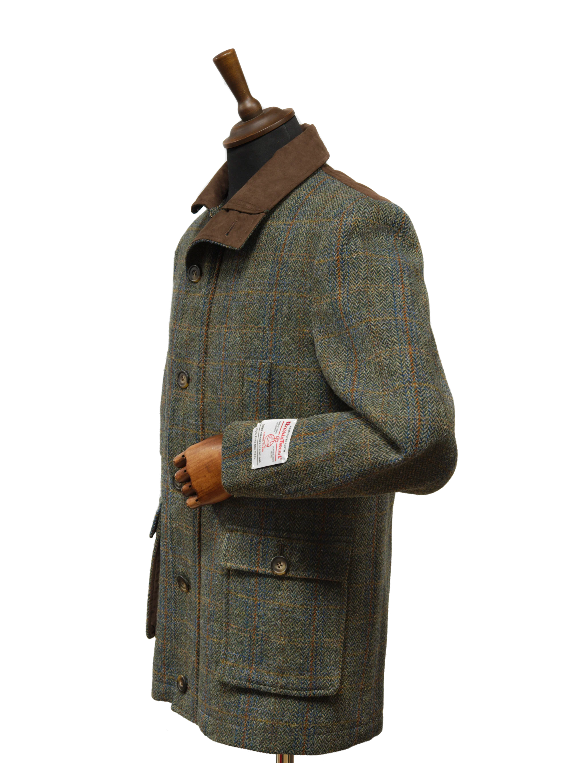 Harris Tweed Boyd Field Coat - Green Herringbone With Overcheck - Image 4