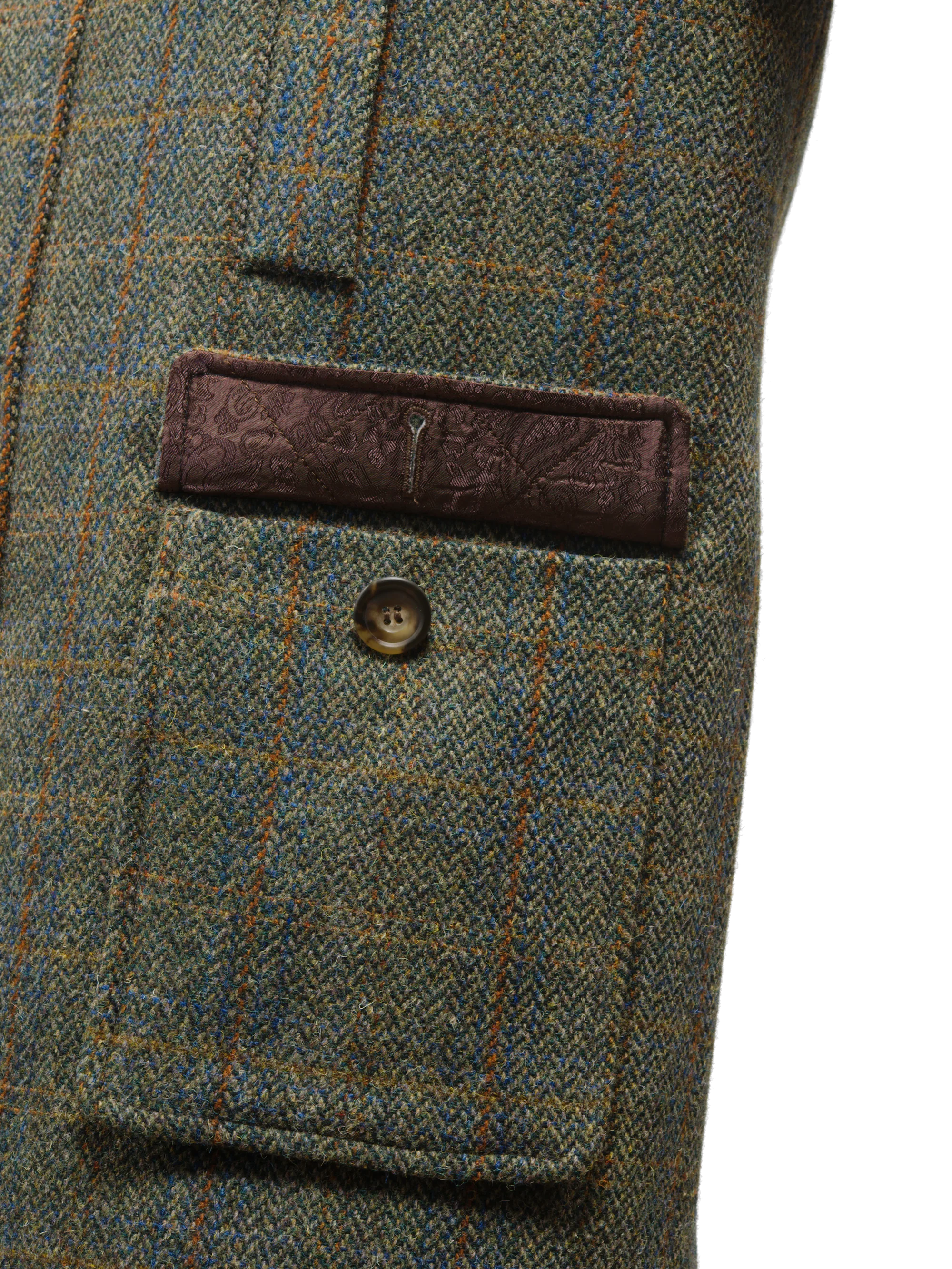Harris Tweed Boyd Field Coat - Green Herringbone With Overcheck - Image 8