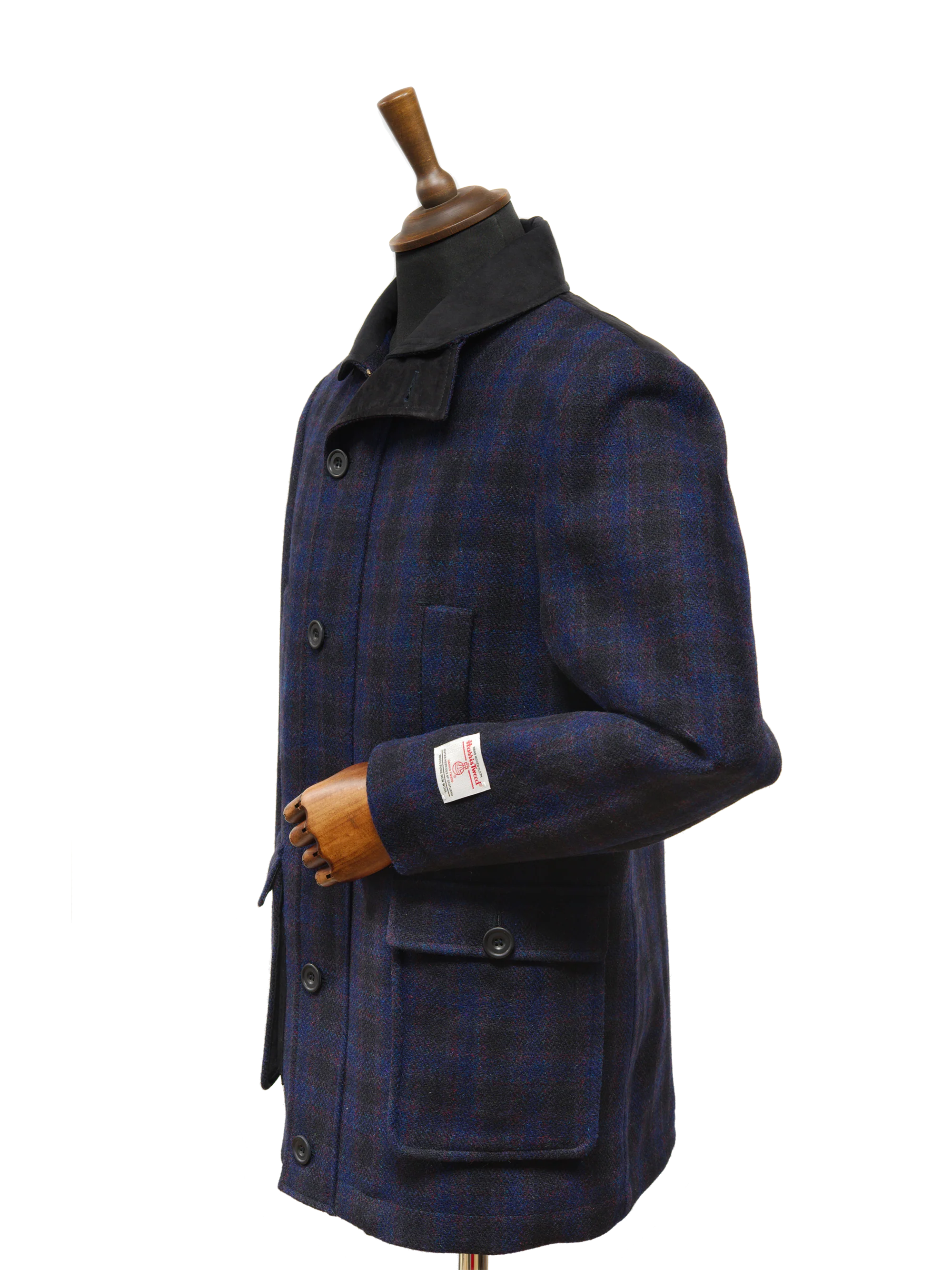 Harris Tweed Boyd Field Coat - Navy Block Check - Image 4