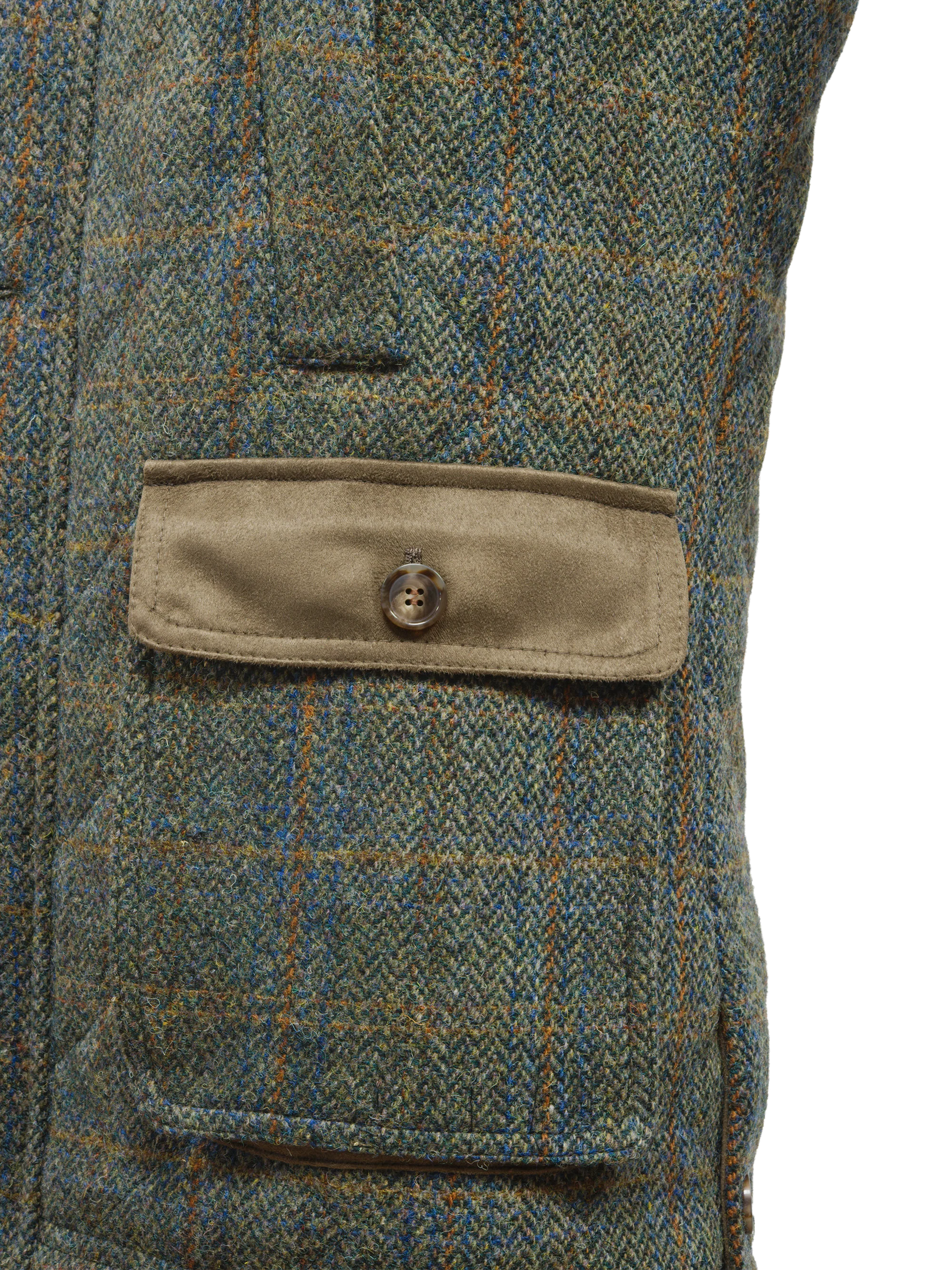 Harris Tweed Chuck Country Gilet - Green Herringbone With Overcheck - Image 5