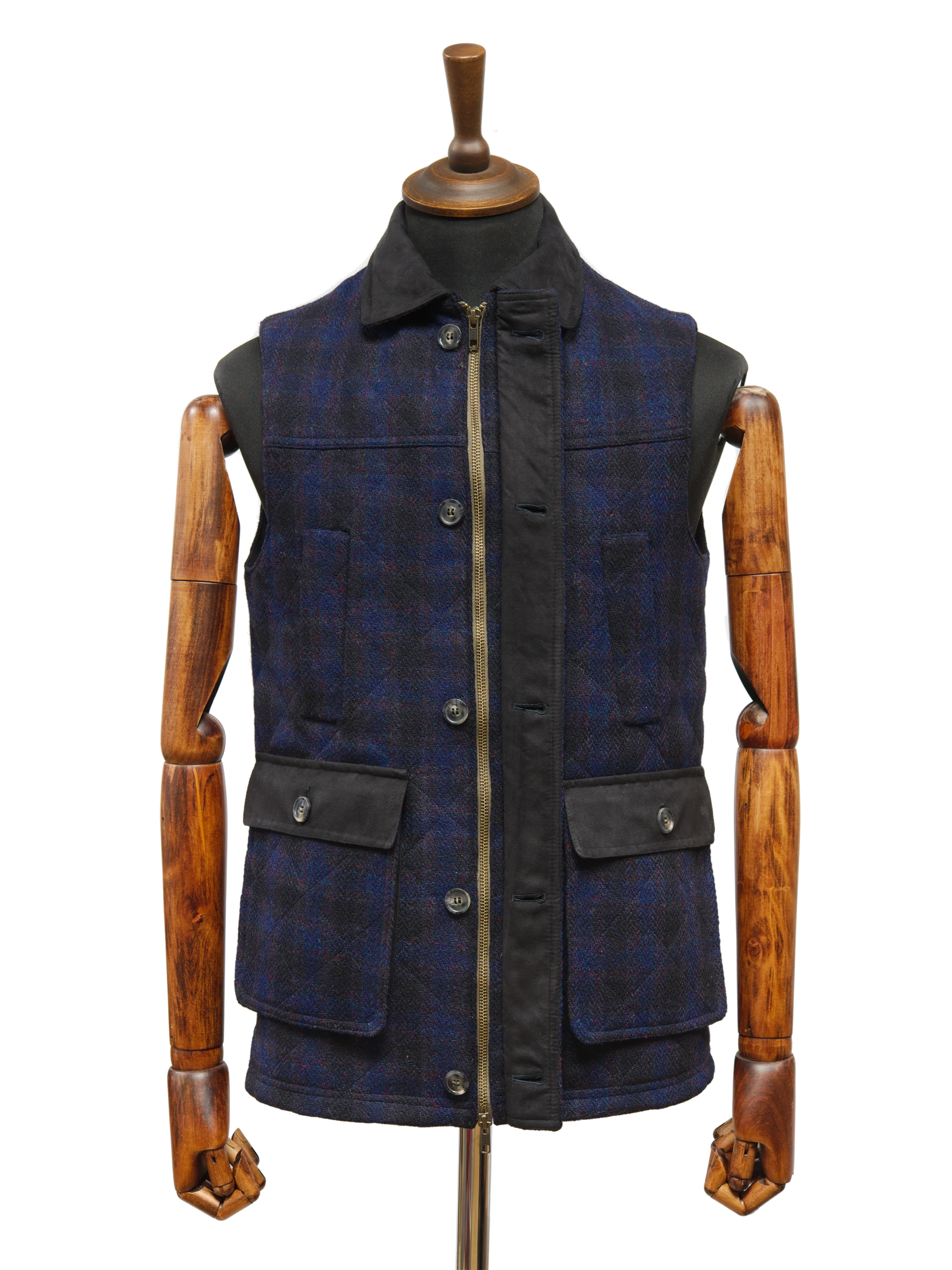 Harris Tweed Chuck Country Gilet - Navy Block Check - Image 2