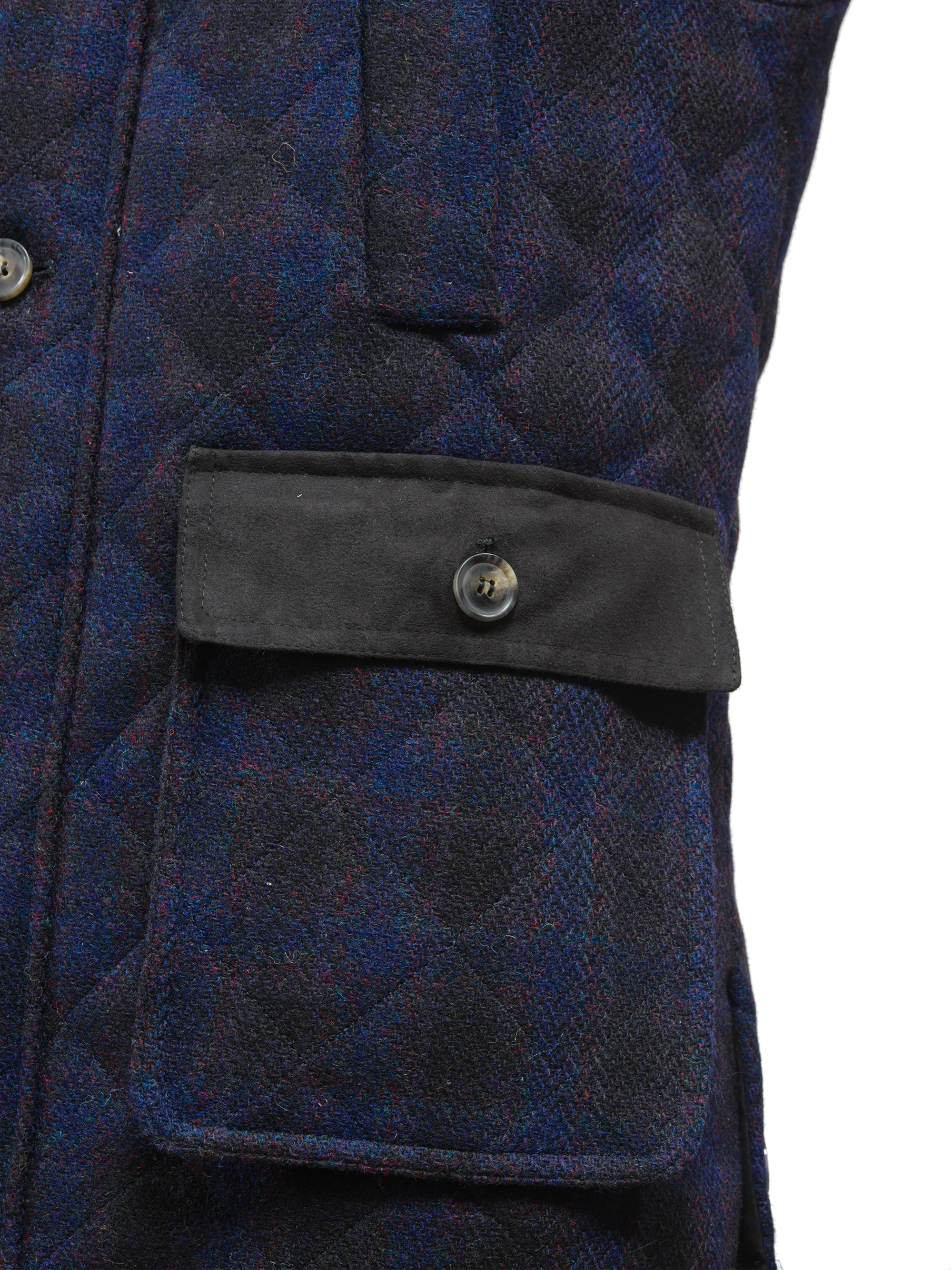 Harris Tweed Chuck Country Gilet - Navy Block Check - Image 7