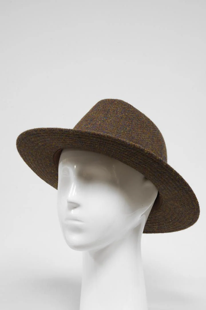 Harris Tweed Fedora Hat - Brown Mix - Image 3
