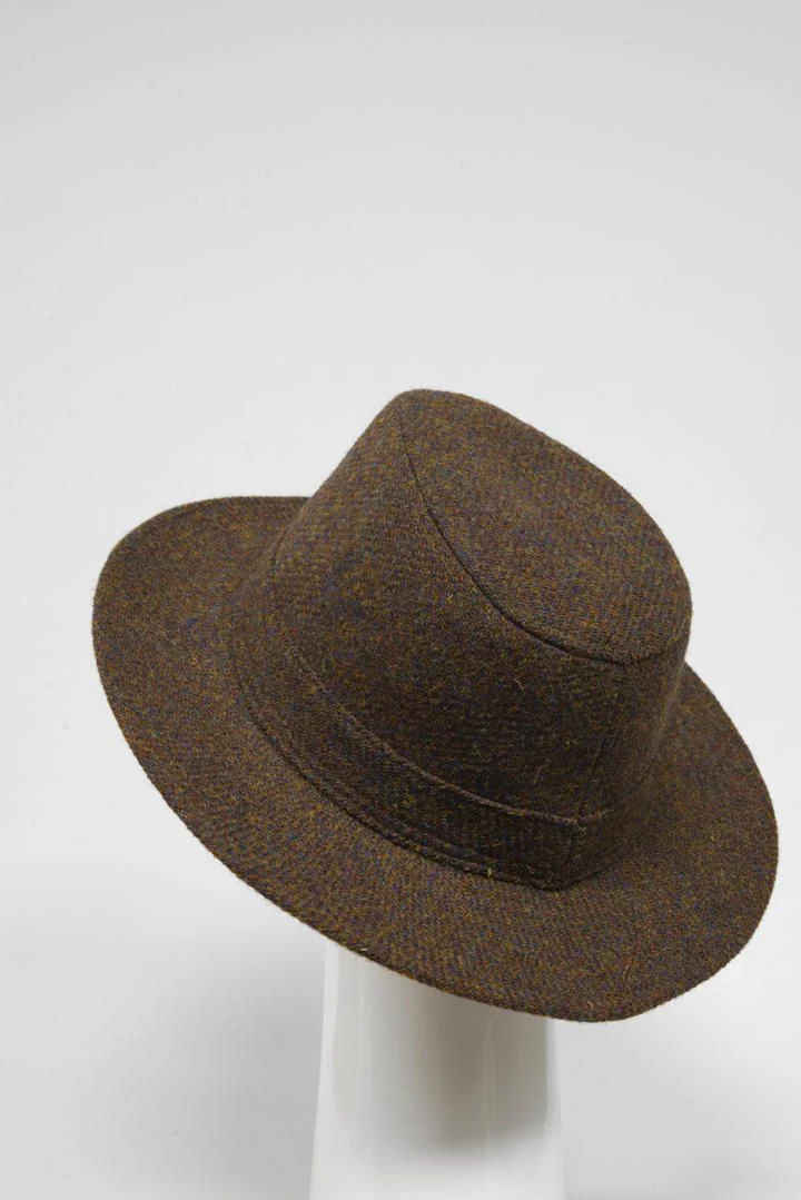 Harris Tweed Fedora Hat - Brown Mix - Image 5