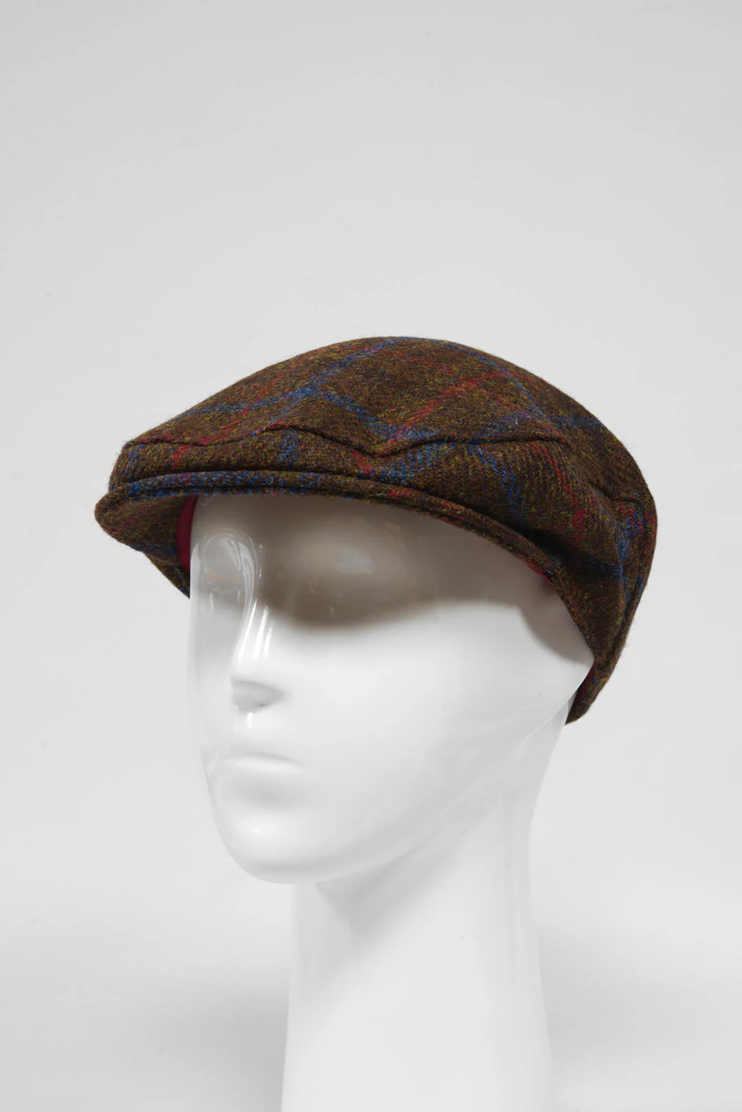 Harris Tweed Flat Cap - Brown w/Red Blue OC (GA) - Image 3