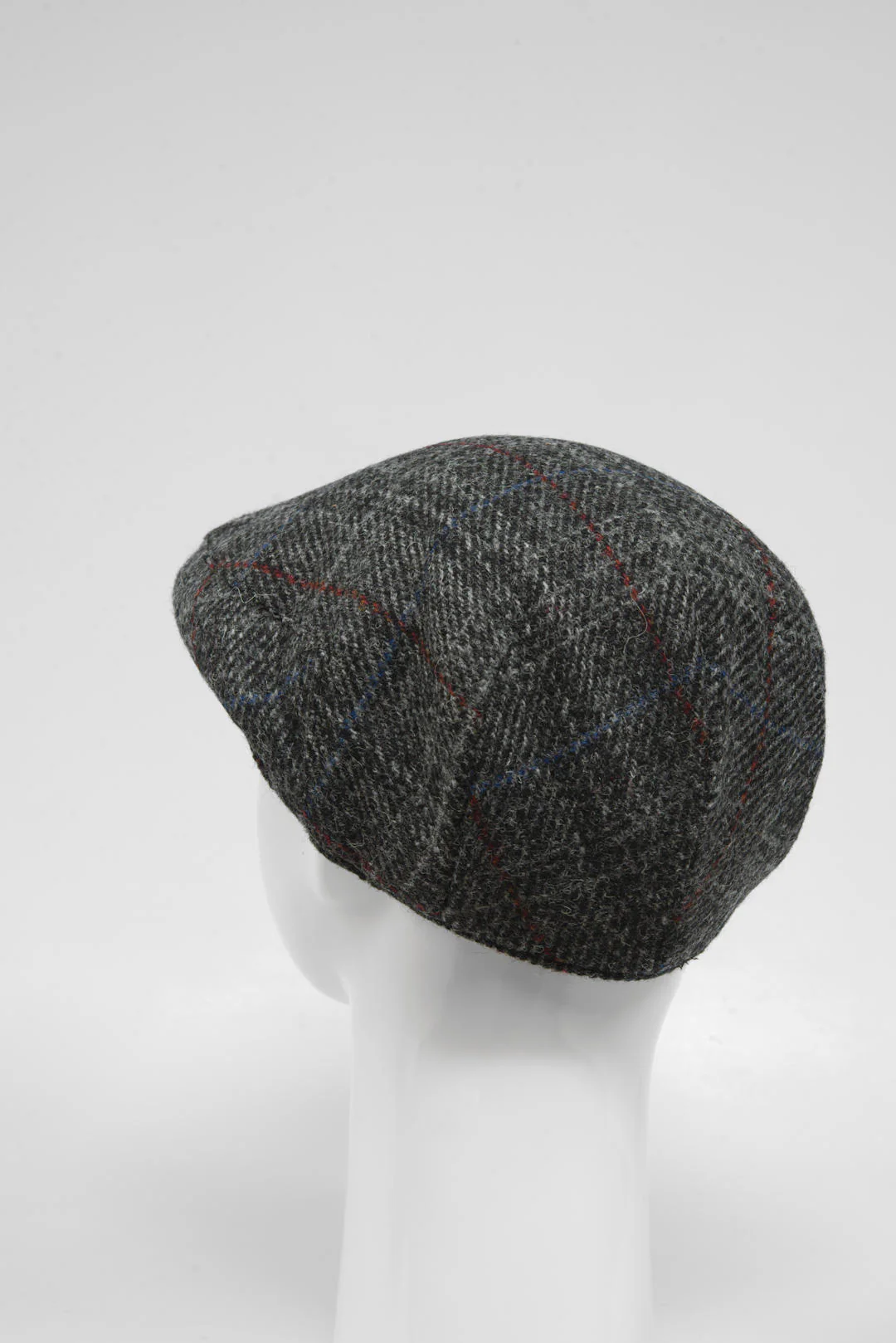 Harris Tweed Flat Cap - Grey Herringbone With Red Overcheck (HW) - Image 3