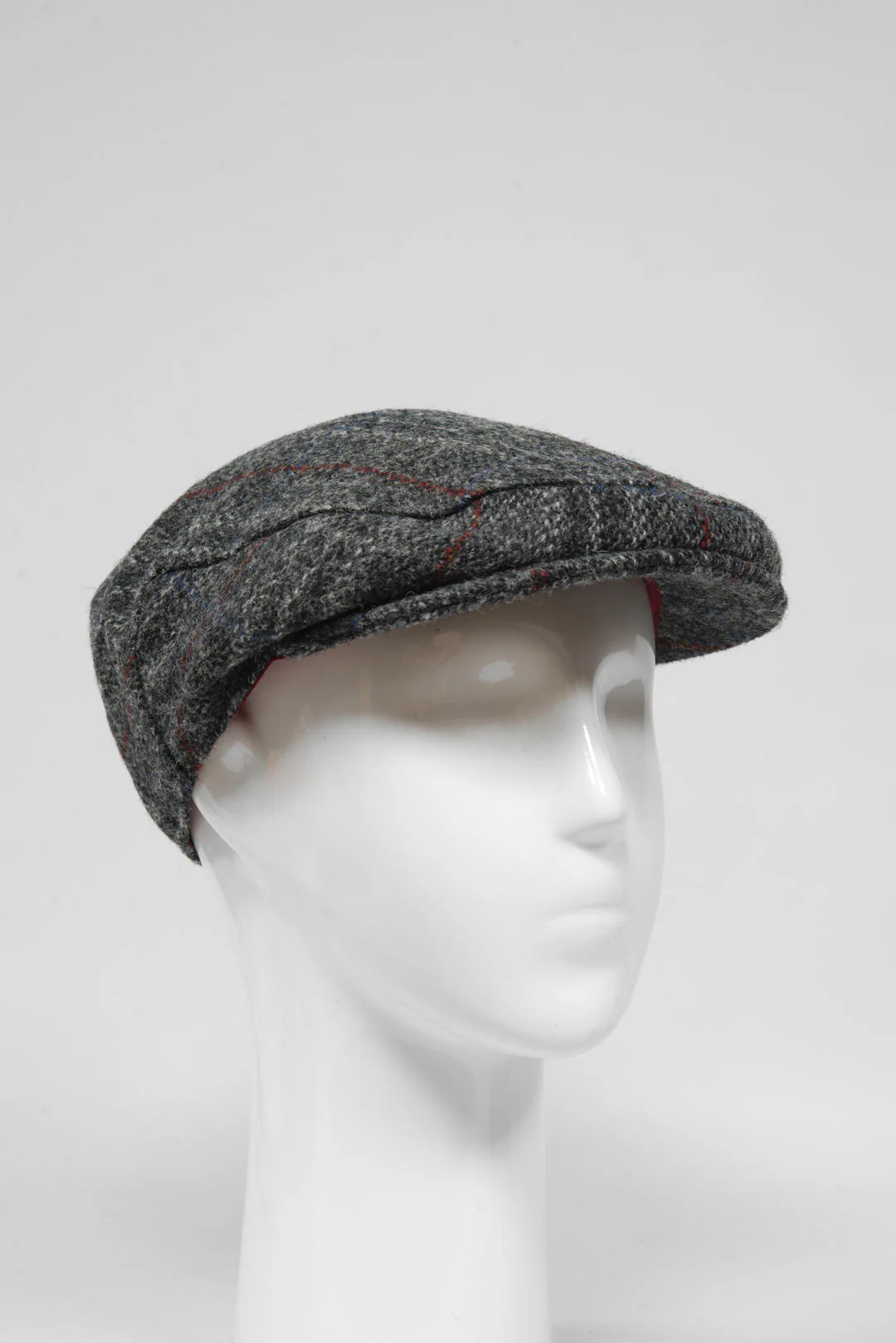 Harris Tweed Flat Cap - Grey w/Red Overcheck (GA) - Image 2