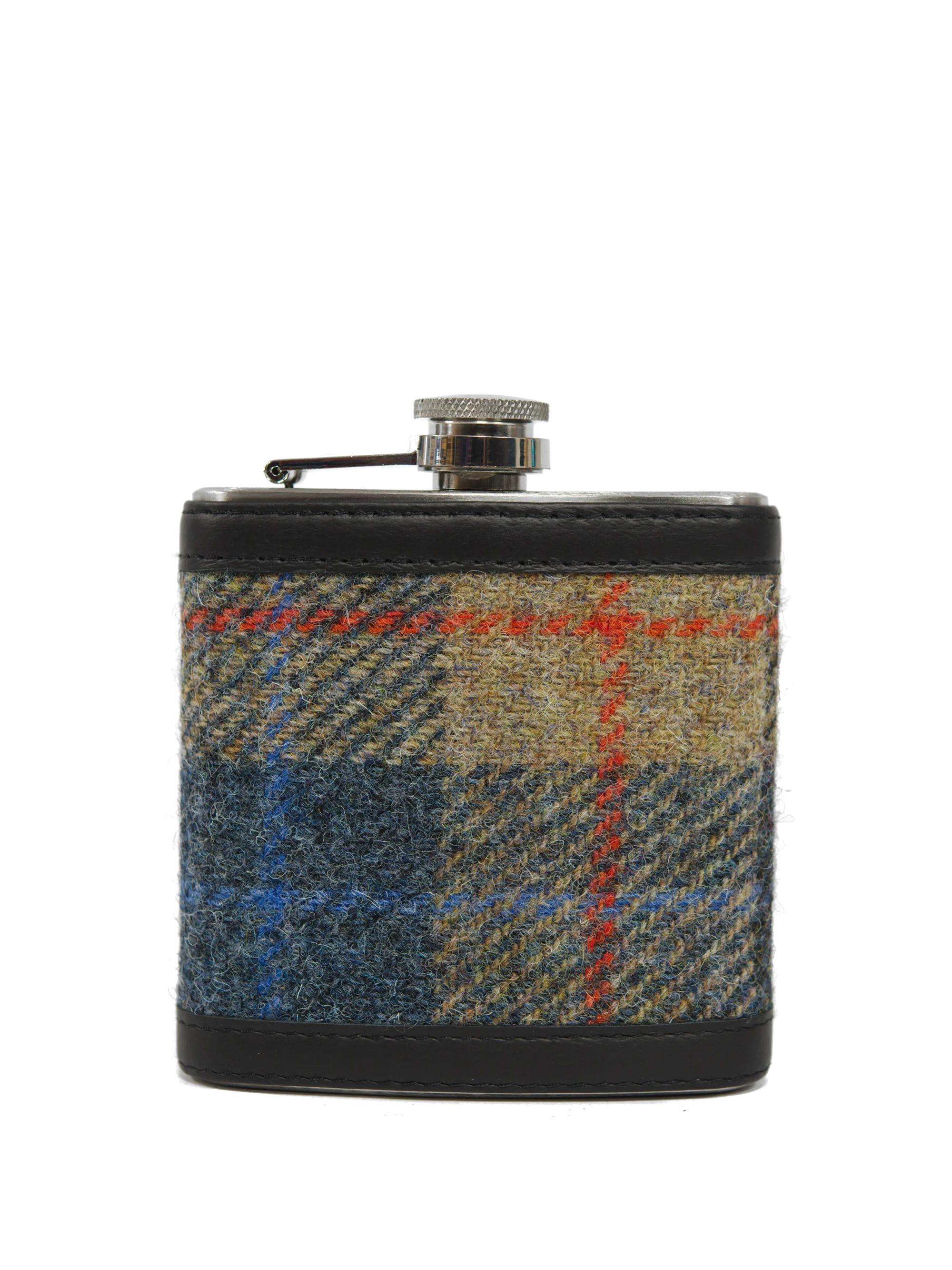 Harris Tweed Hip Flask - A0162 (Black Leather)