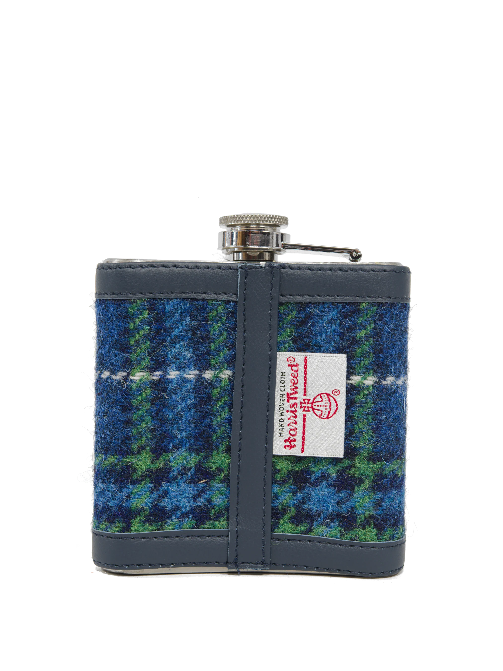 Harris Tweed Hip Flask - A0169 (Navy Leather) - Image 2