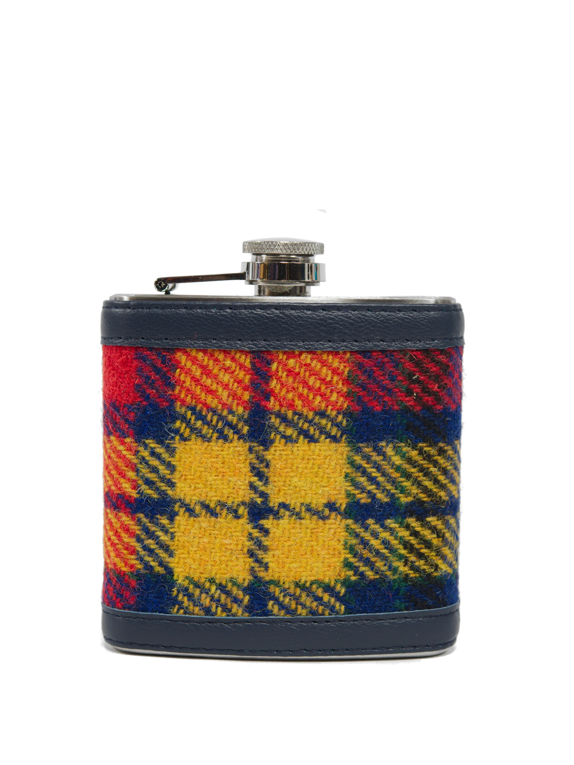 Harris Tweed Hip Flask - A0170 (Navy Leather)