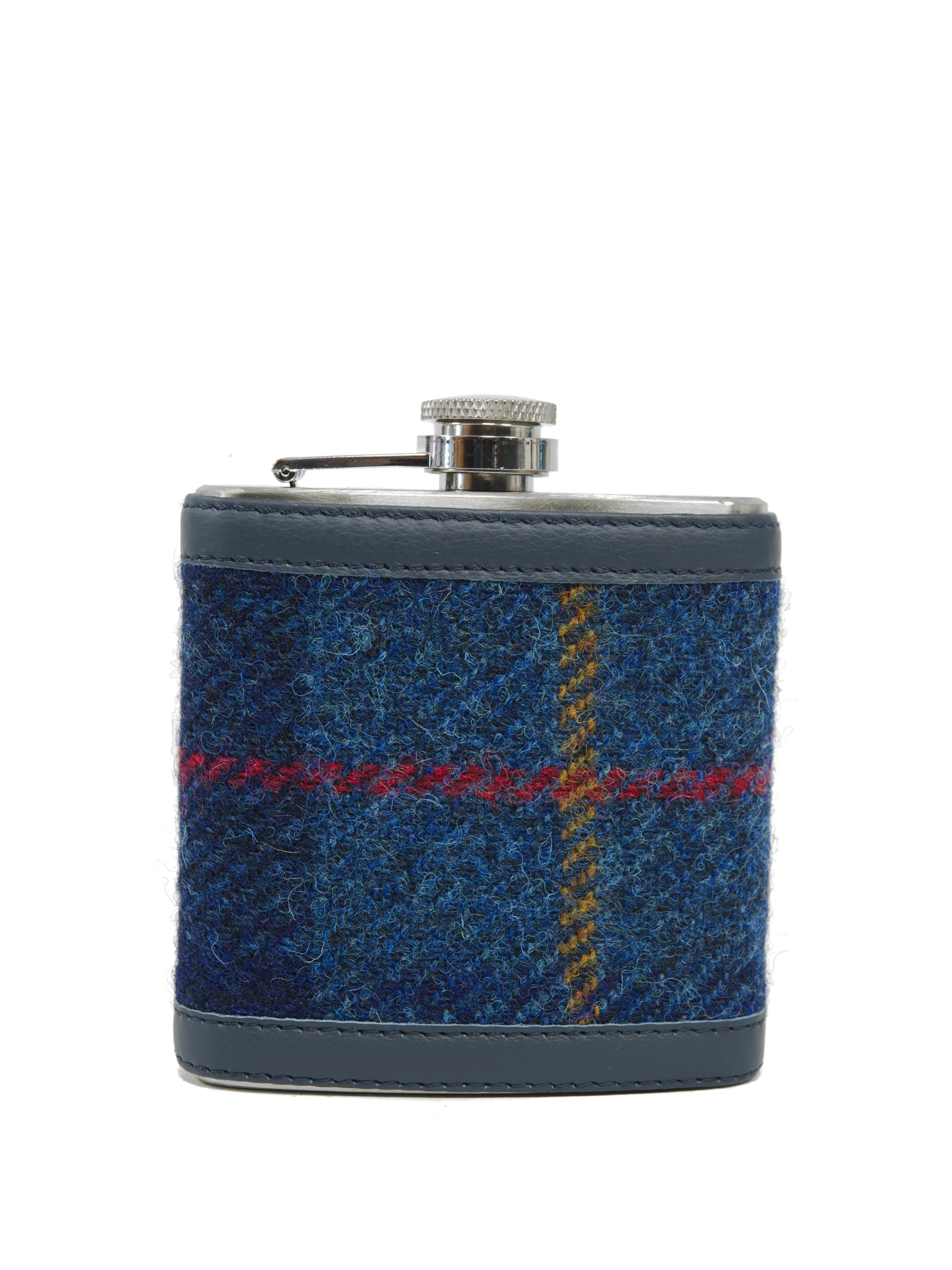 Harris Tweed Hip Flask - A075 Navy Leather