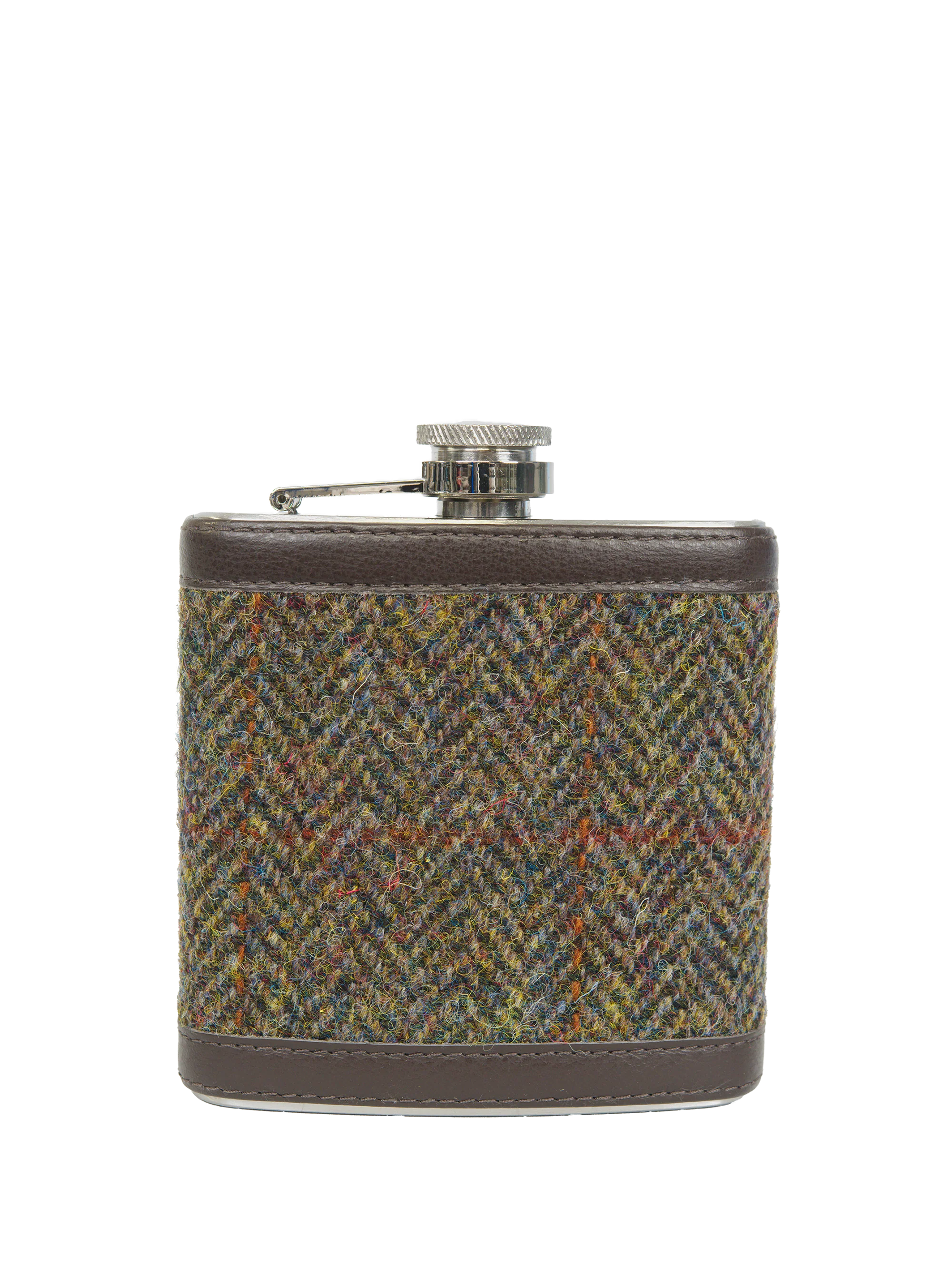 Harris Tweed Hip Flask - HB40 (Brown Leather)