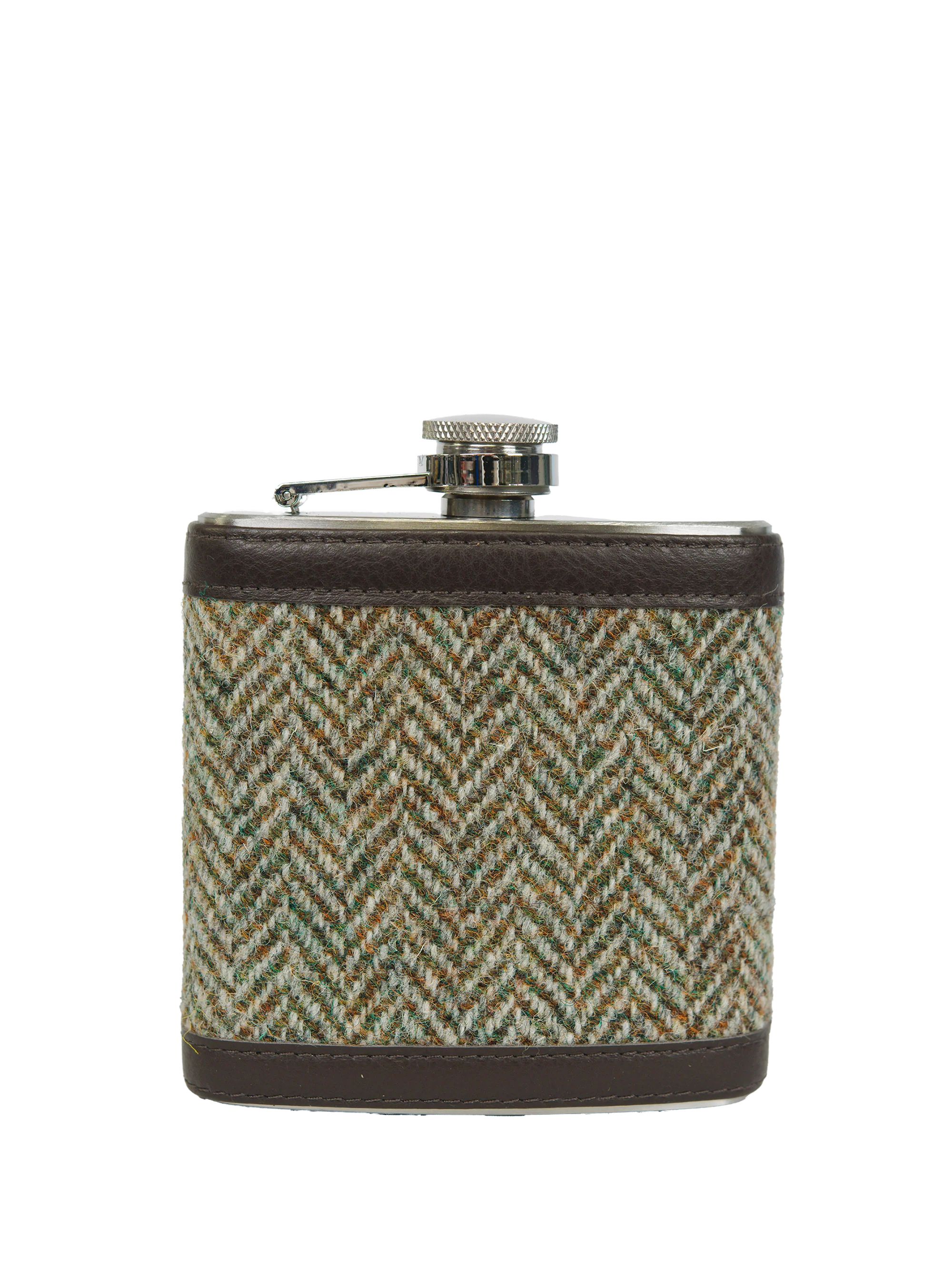 Harris Tweed Hip Flask - HB52 (Brown Leather)