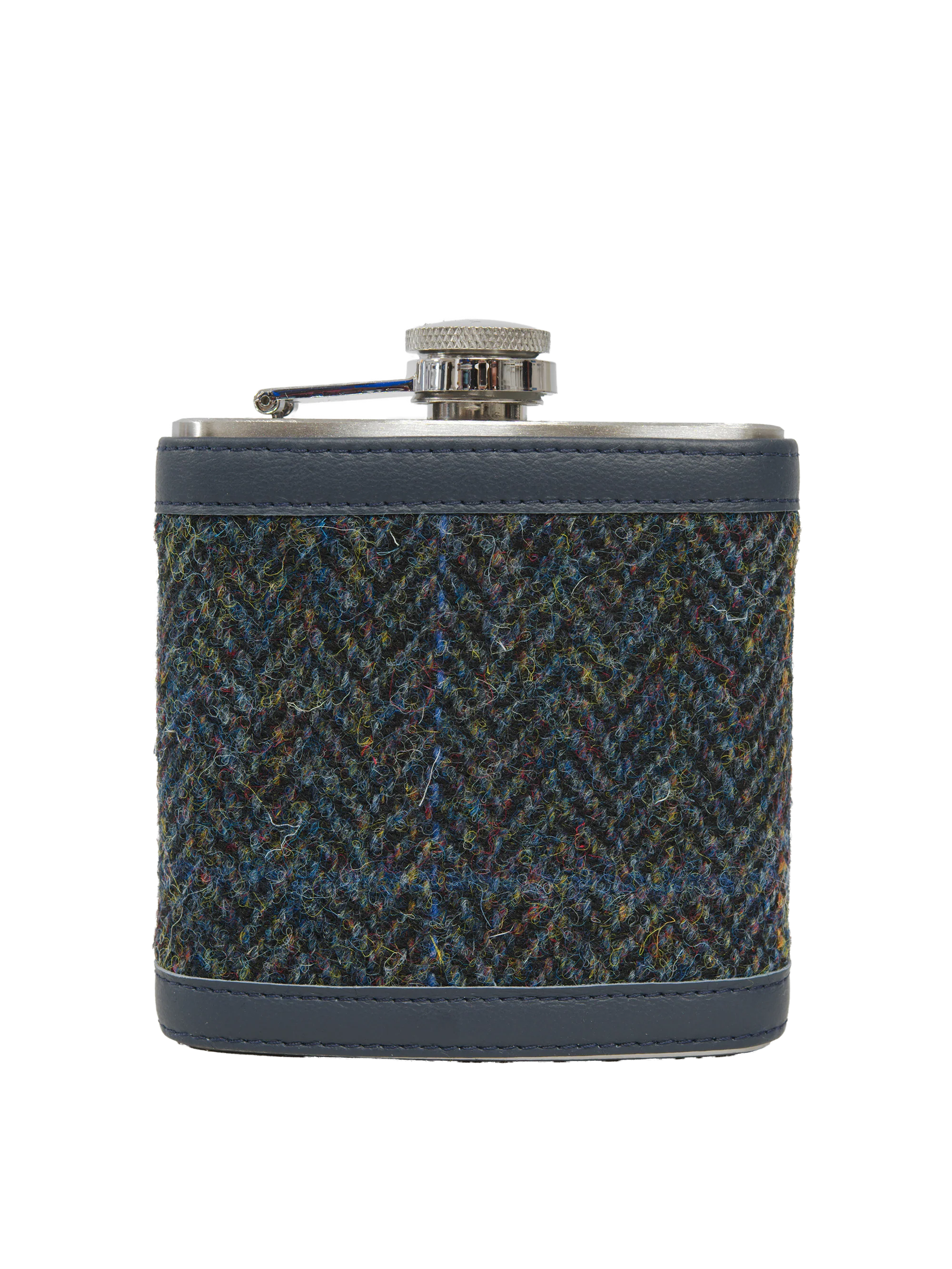 Harris Tweed Hip Flask - HB80 (Navy Leather)