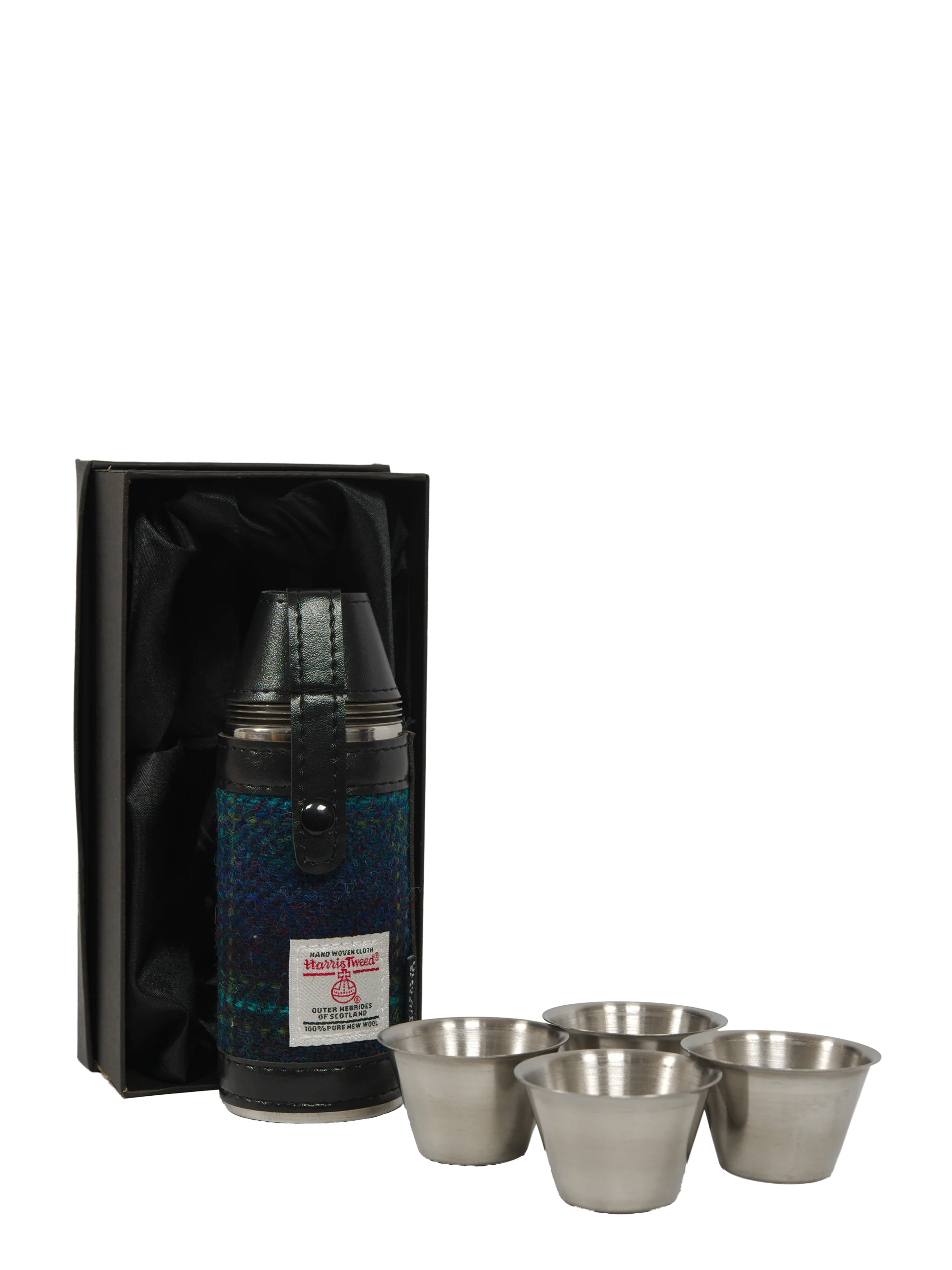 Harris Tweed Hunting Flask - Blue w/ Turquoise OC