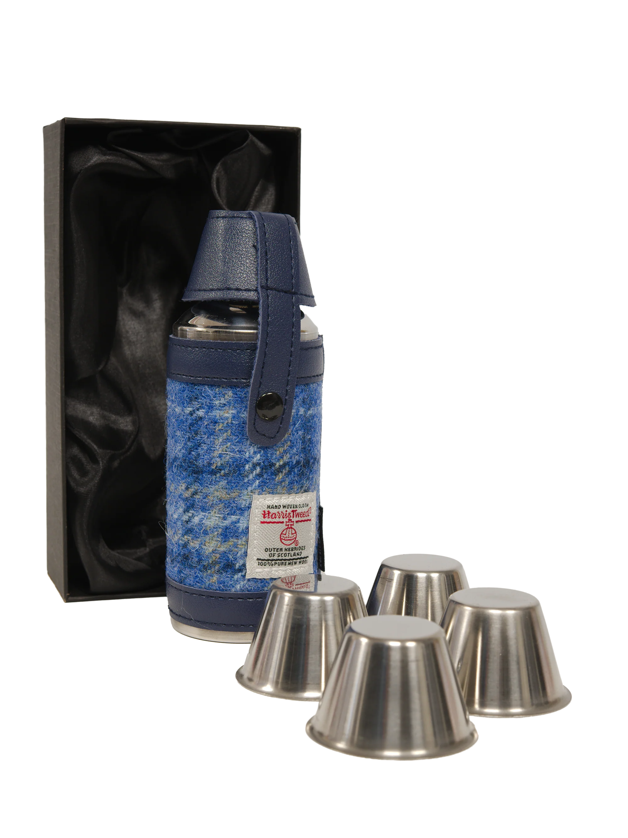 Harris Tweed Hunting Flask - Blue With Cream OC