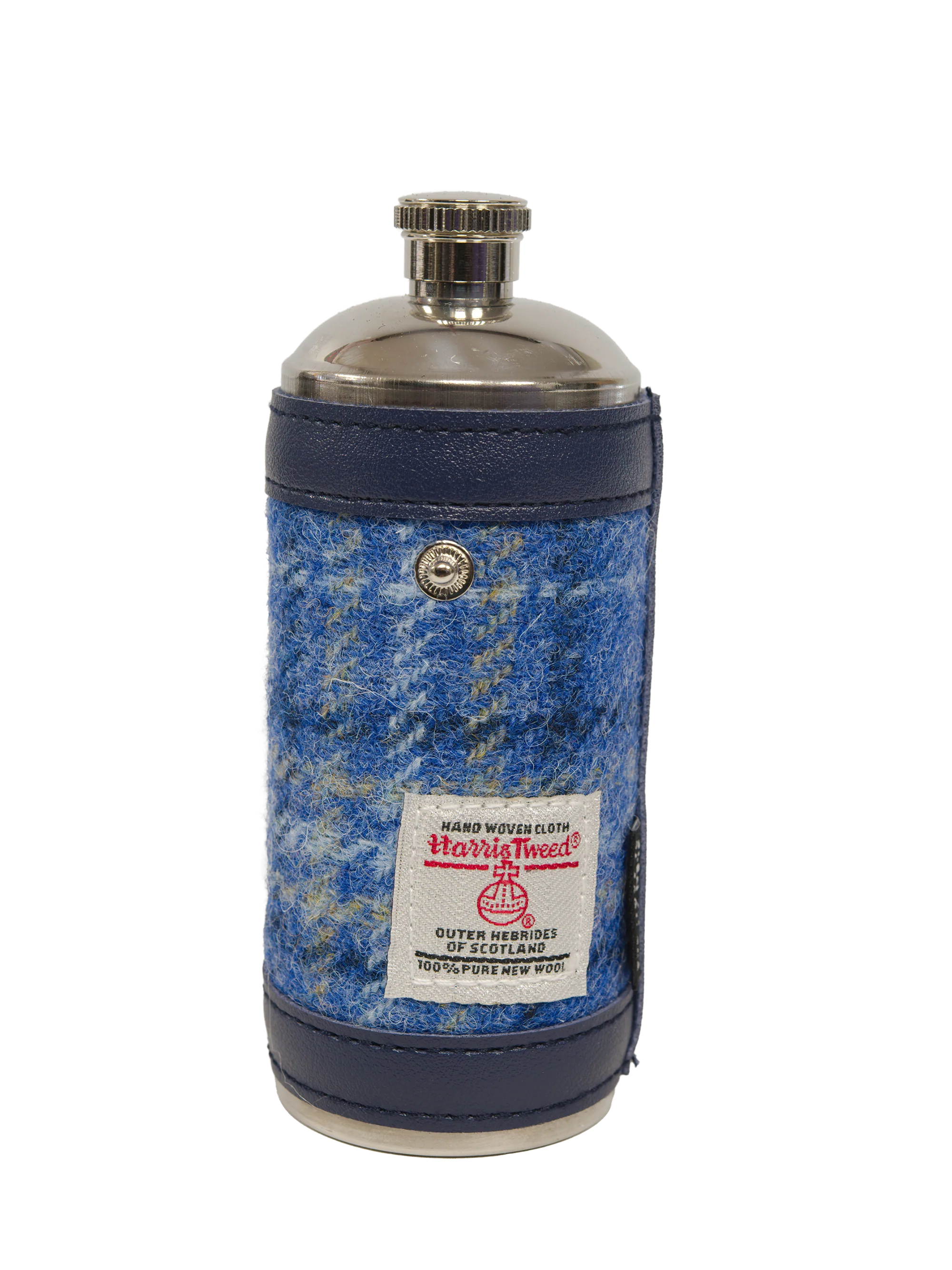 Harris Tweed Hunting Flask - Blue With Cream OC - Image 3