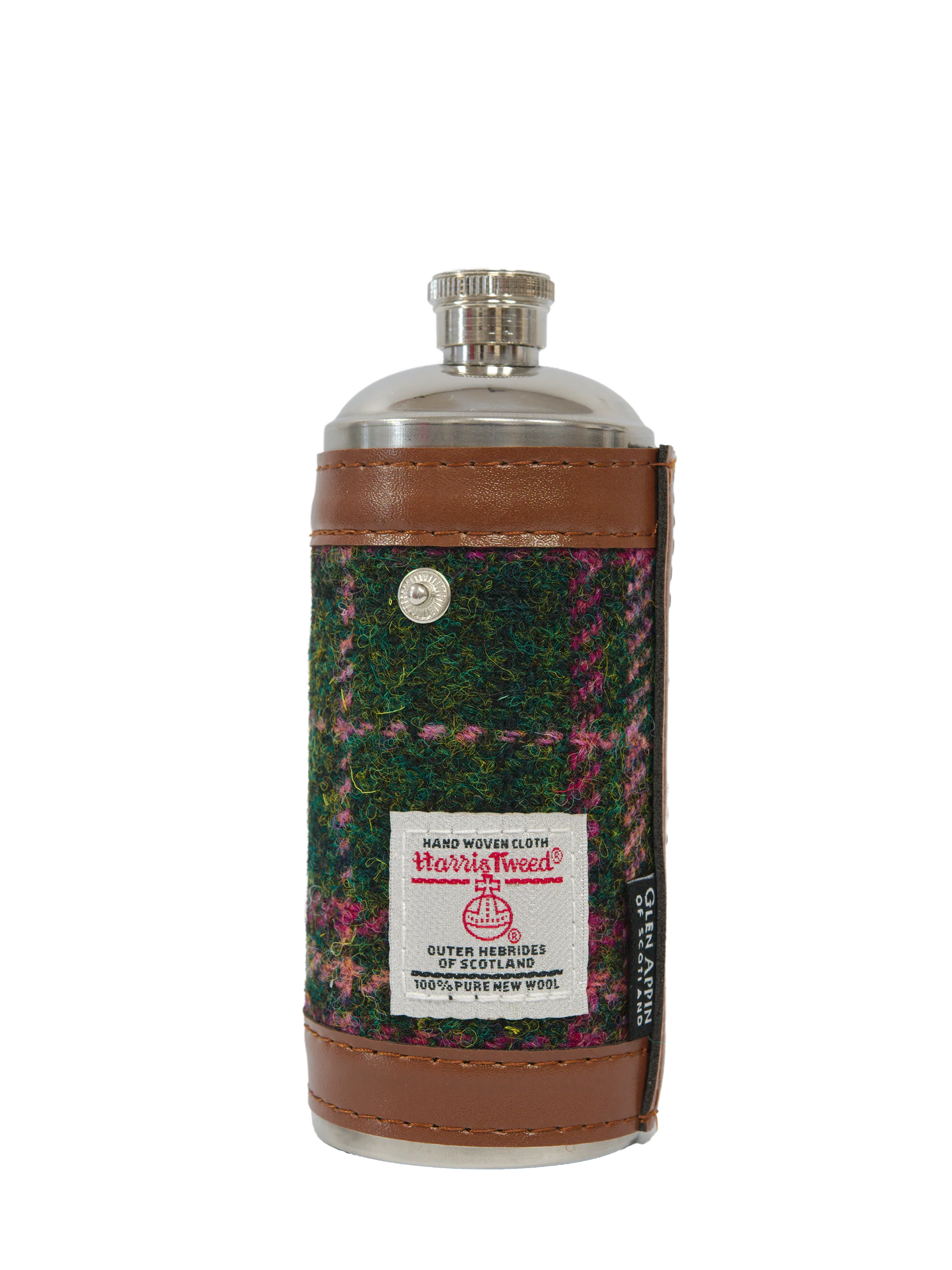 Harris Tweed Hunting Flask - Green/Plum Check - Image 3