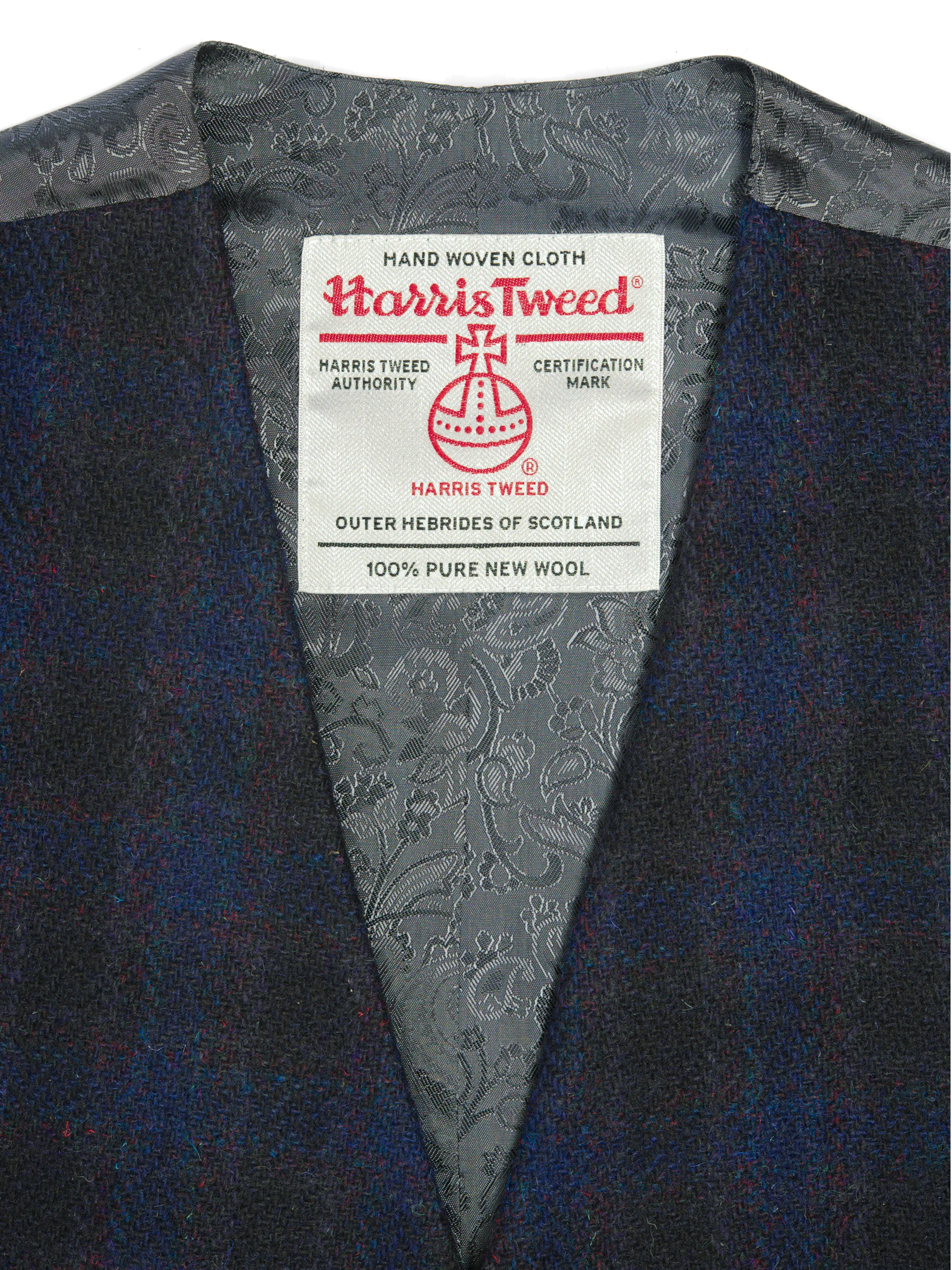 Harris Tweed Iain Waistcoat - Navy Block Check - Image 2