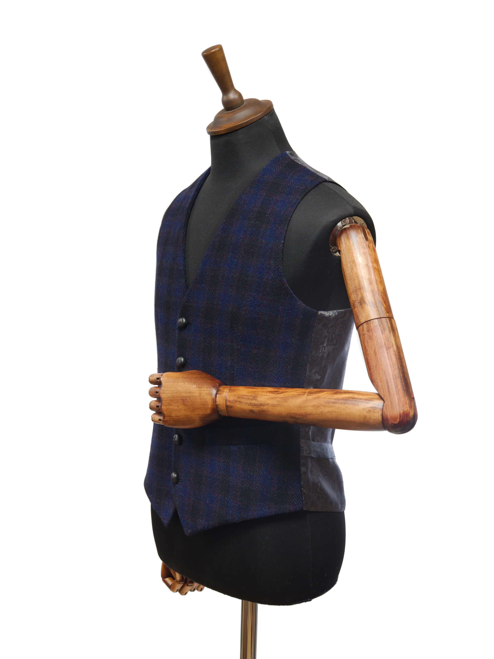 Harris Tweed Iain Waistcoat - Navy Block Check - Image 3