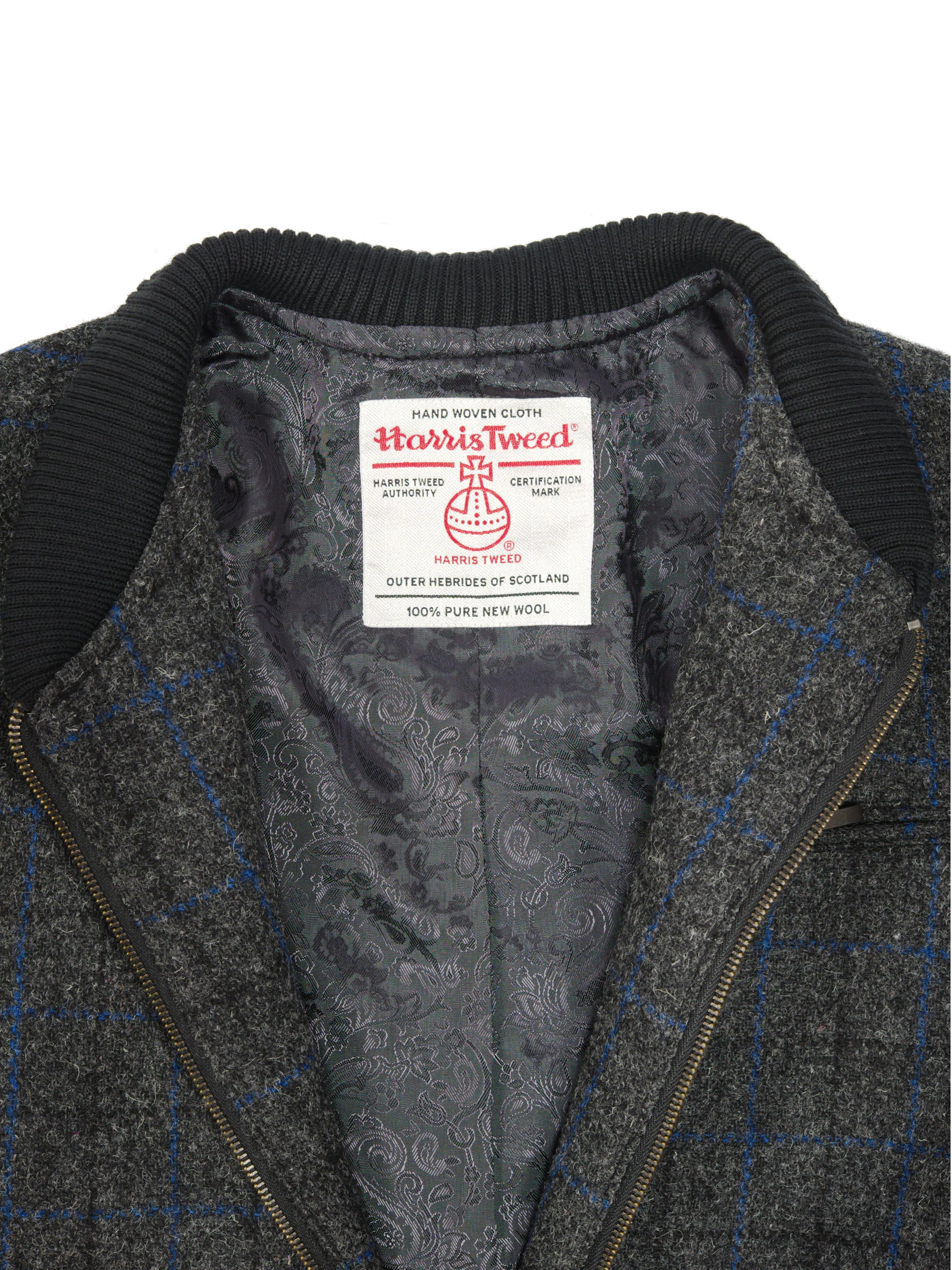 Harris Tweed Joe Baseball Jacket - Grey Windowpane - Image 2