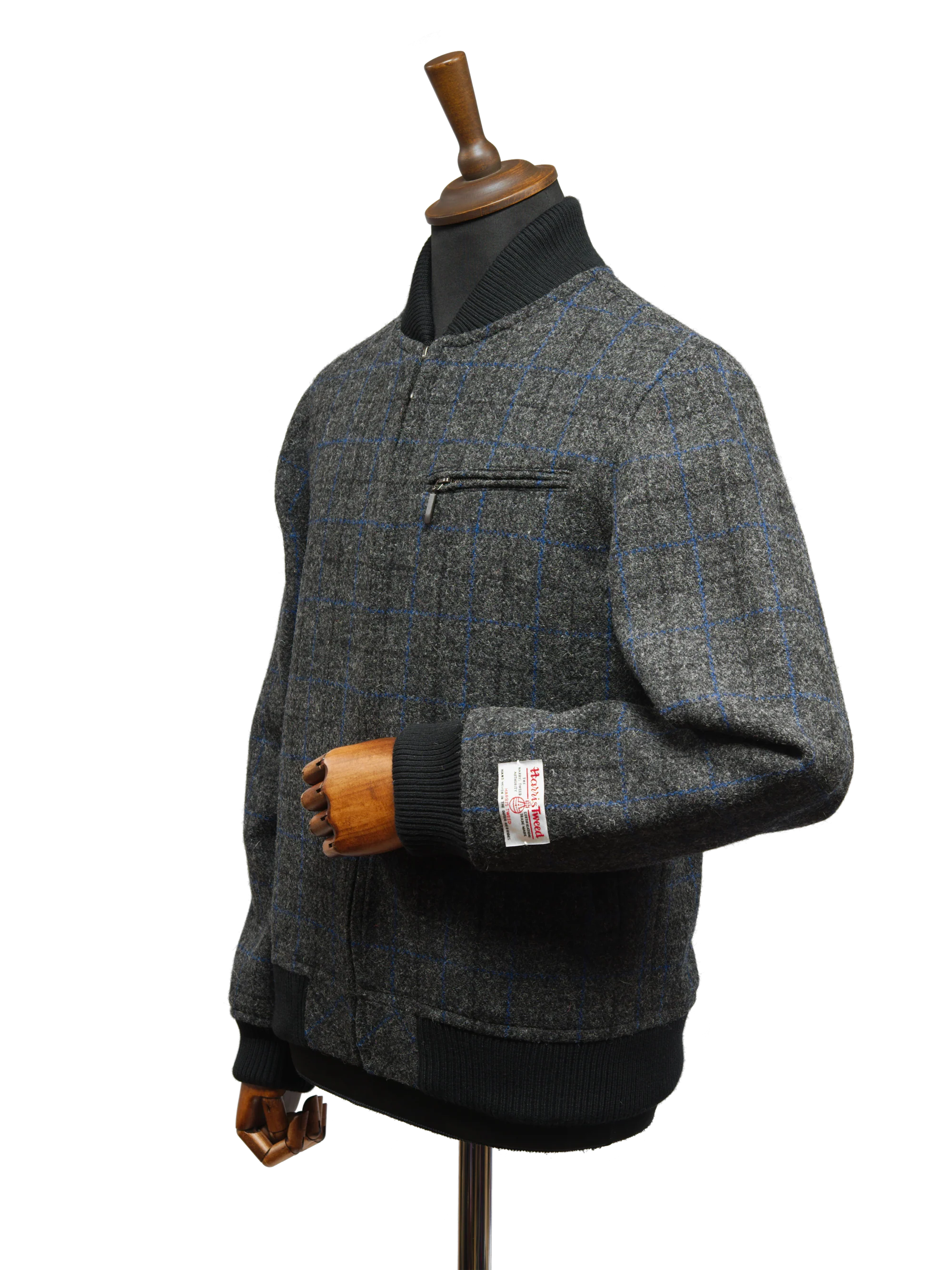 Harris Tweed Joe Baseball Jacket - Grey Windowpane - Image 3