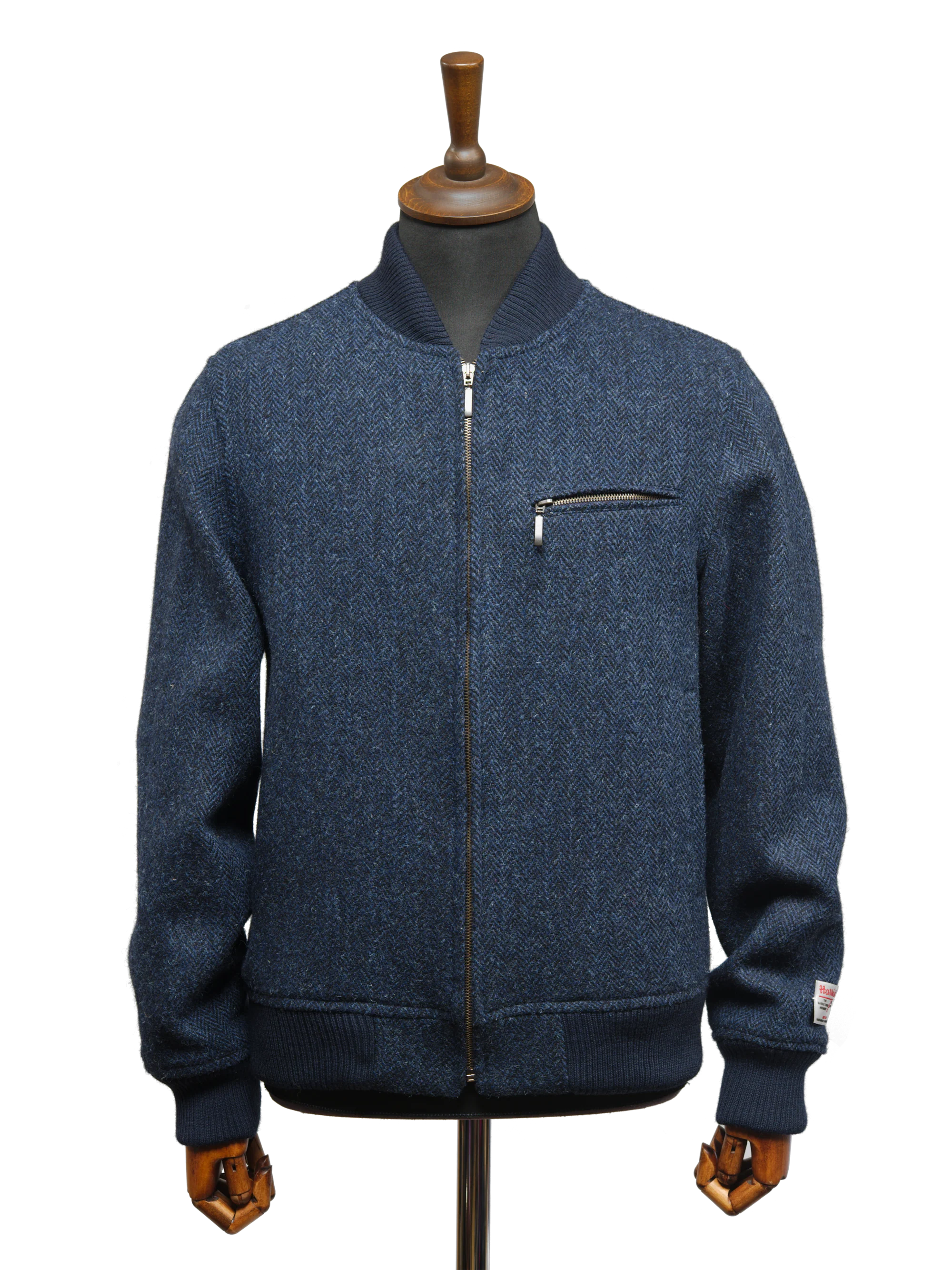 Harris Tweed Joe Baseball Jacket - Navy Herringbone